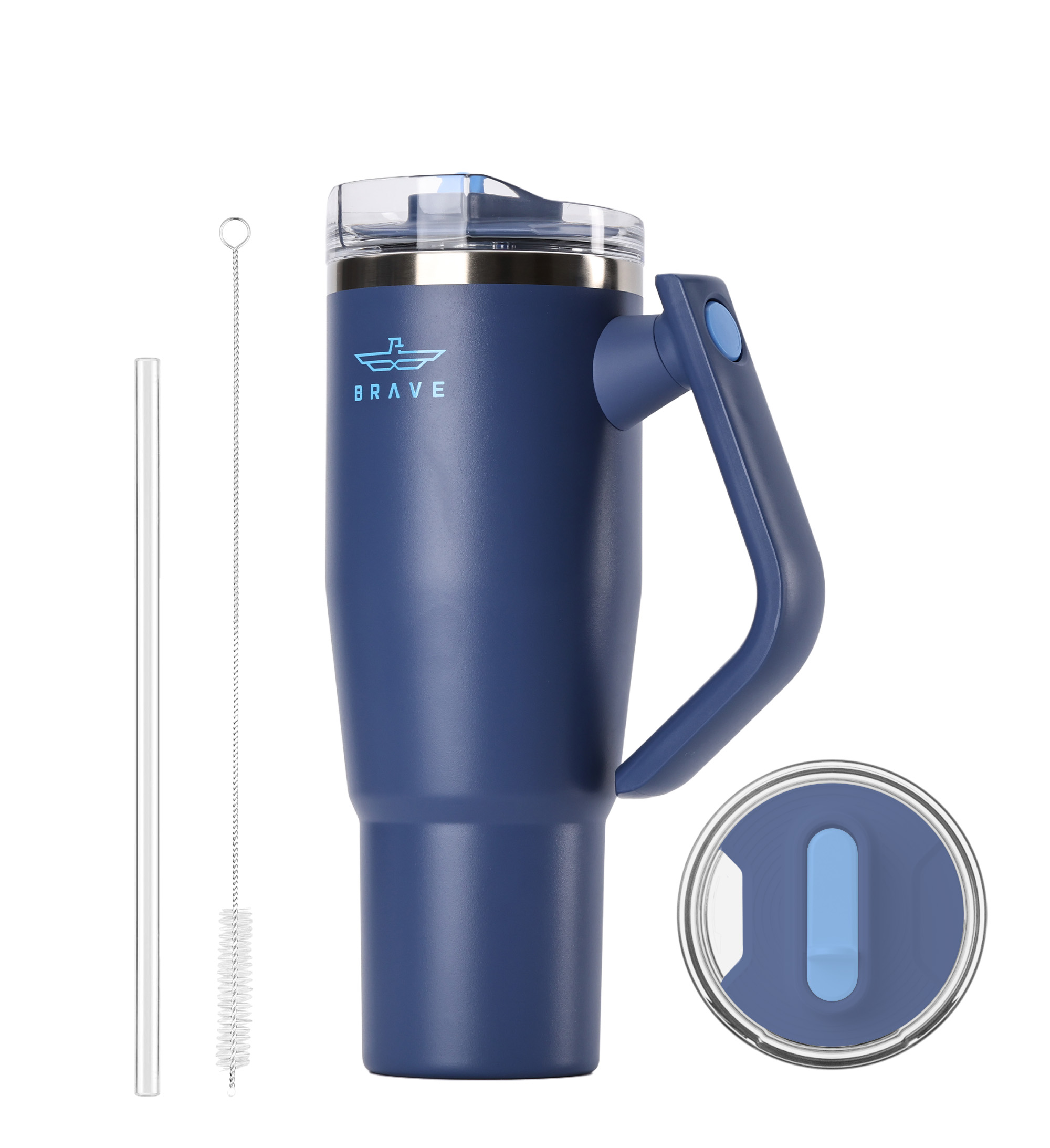 Brave Temp Guard Vacuum Insulated Travel Mug – 180° Rotating Handle, 24H Cold & 12H Hot Retention, Leak-Proof Lid, 1200ml - Deep Ocean