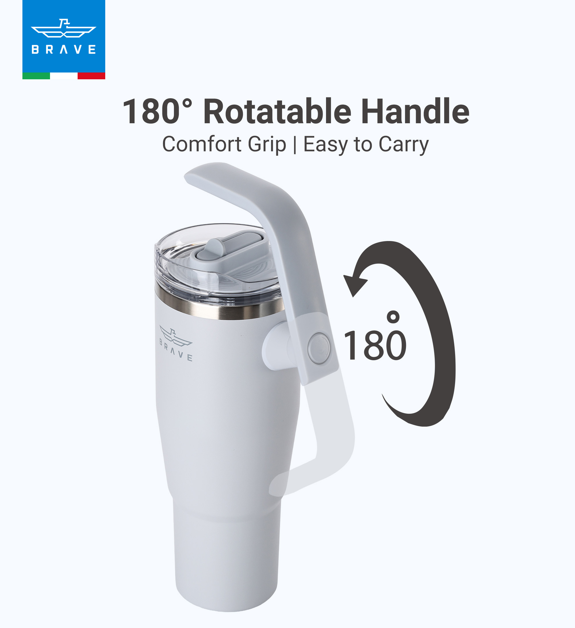 Brave Temp Guard Vacuum Insulated Travel Mug – 180° Rotating Handle, 24H Cold & 12H Hot Retention, Leak-Proof Lid, 1200ml - Antique Lilac