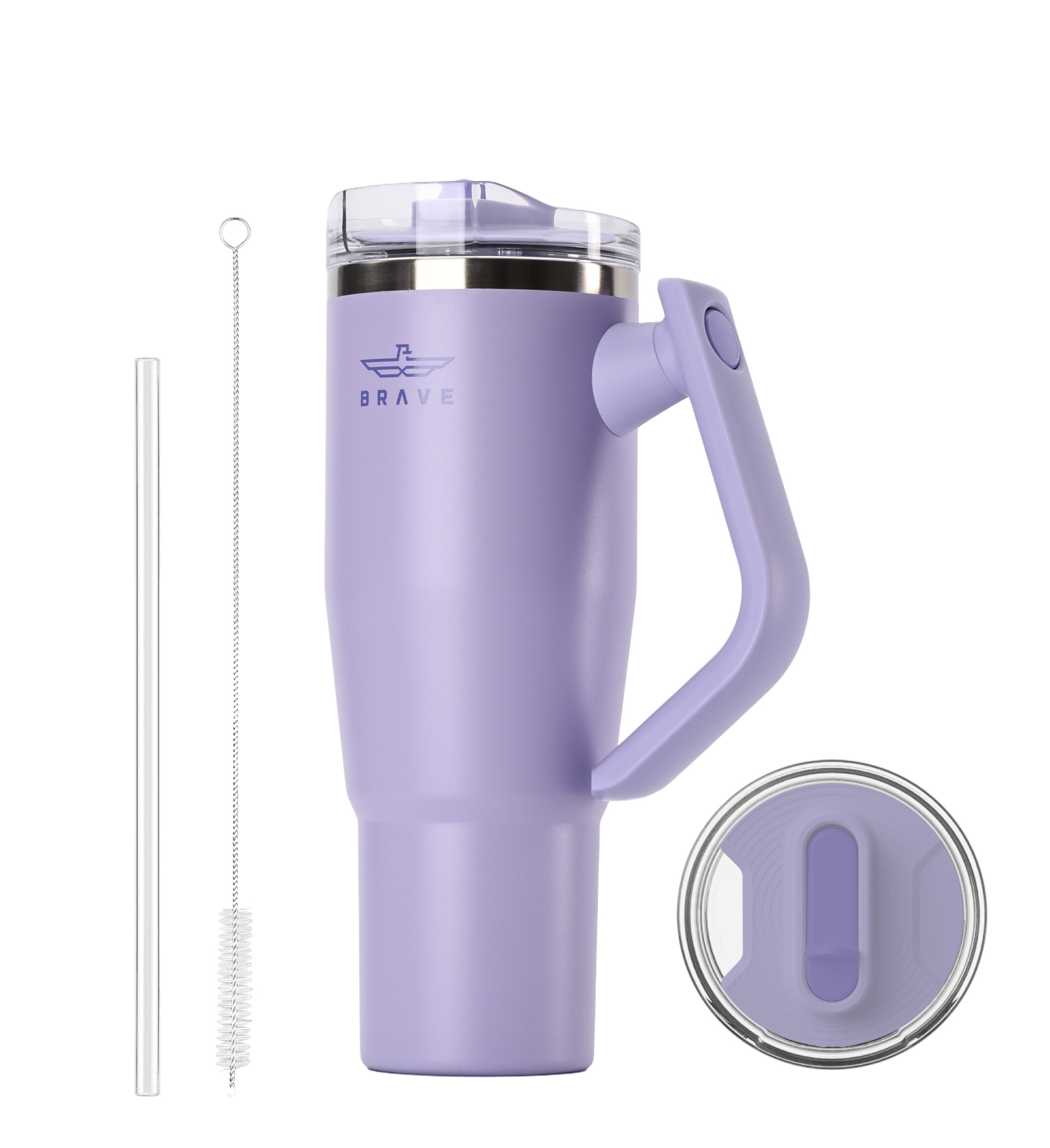 Brave Temp Guard Vacuum Insulated Travel Mug – 180° Rotating Handle, 24H Cold & 12H Hot Retention, Leak-Proof Lid, 1200ml - Lilac