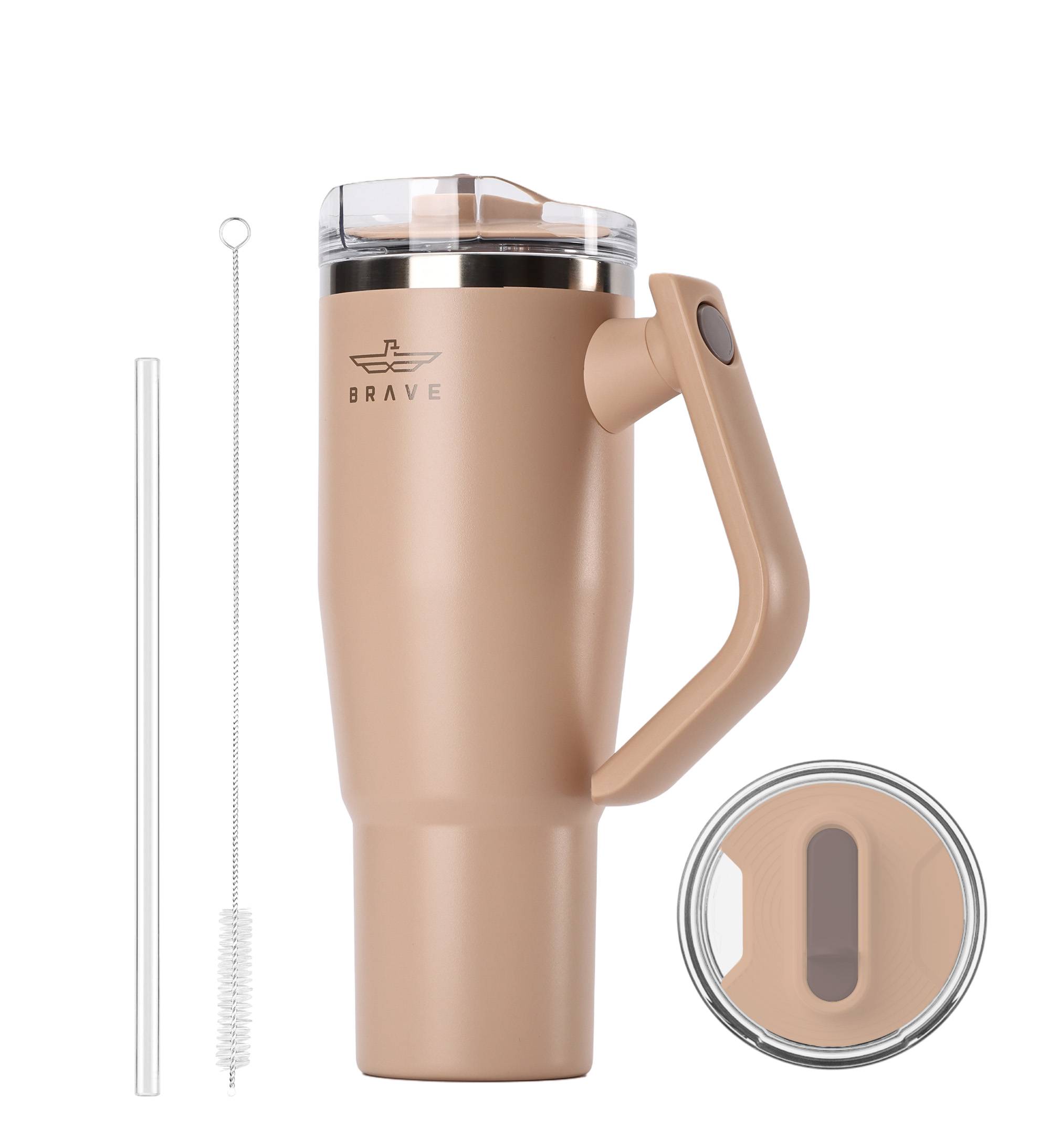 Brave Temp Guard Vacuum Insulated Travel Mug – 180° Rotating Handle, 24H Cold & 12H Hot Retention, Leak-Proof Lid, 1200ml - Brown