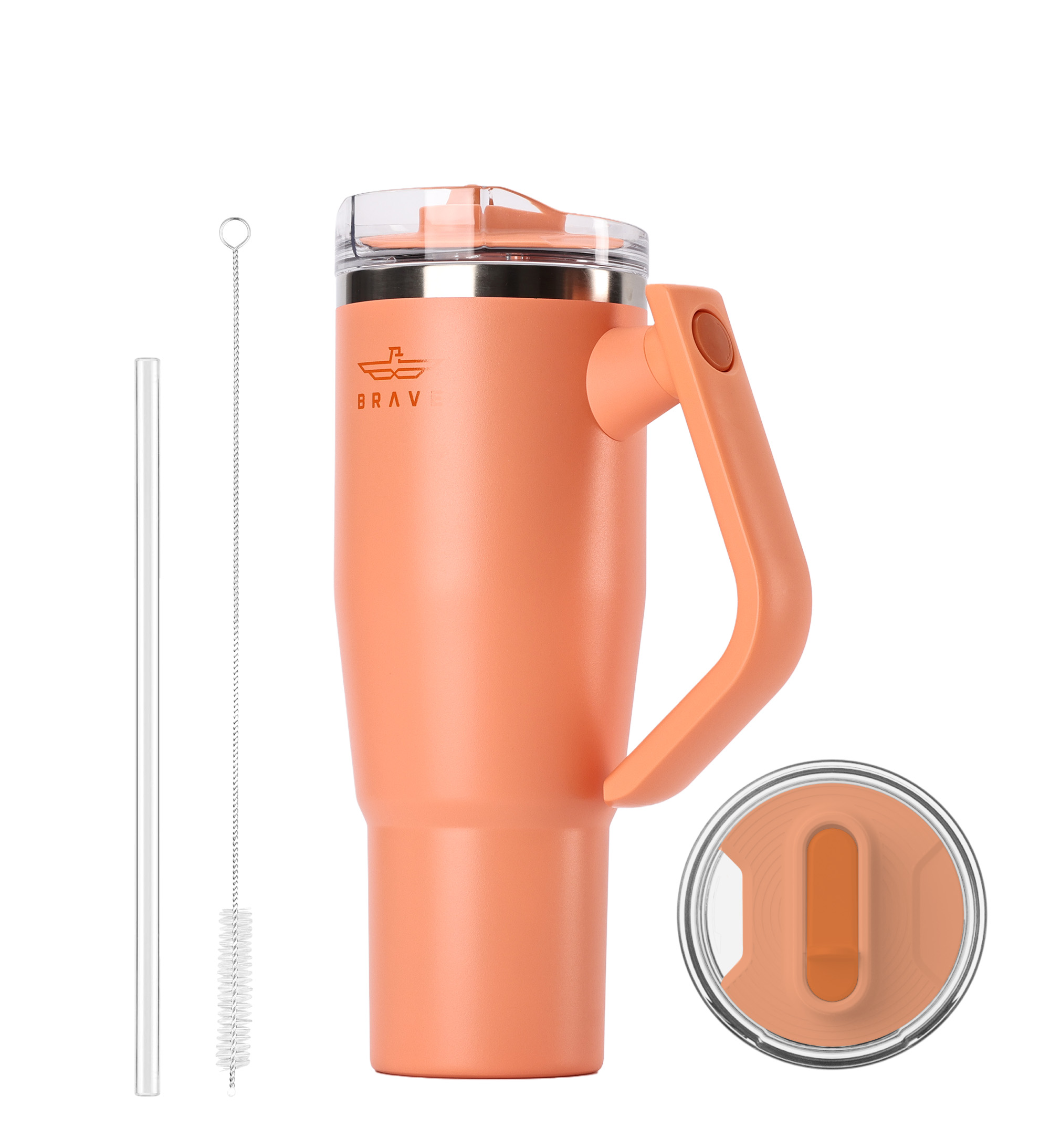 Brave Temp Guard Vacuum Insulated Travel Mug – 180° Rotating Handle, 24H Cold & 12H Hot Retention, Leak-Proof Lid, 1200ml - Orange