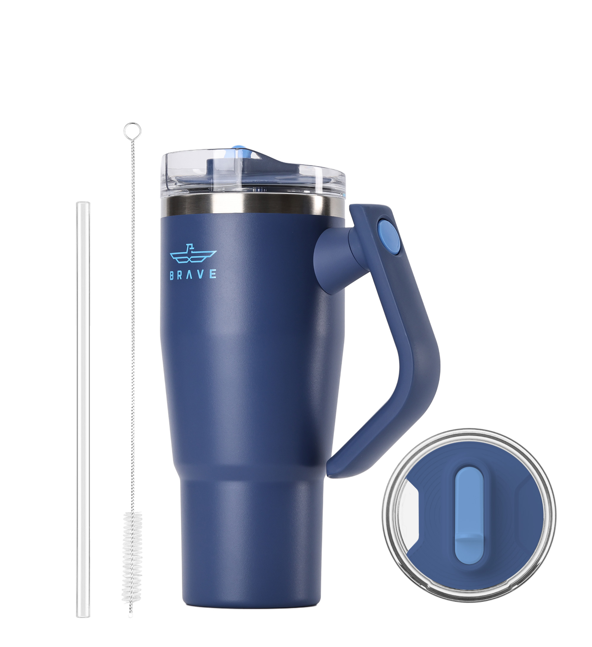 Brave Temp Guard Vacuum Insulated Travel Mug – 180° Rotating Handle, 24H Cold & 12H Hot Retention, Leak-Proof Lid, 950ml - Deep Ocean