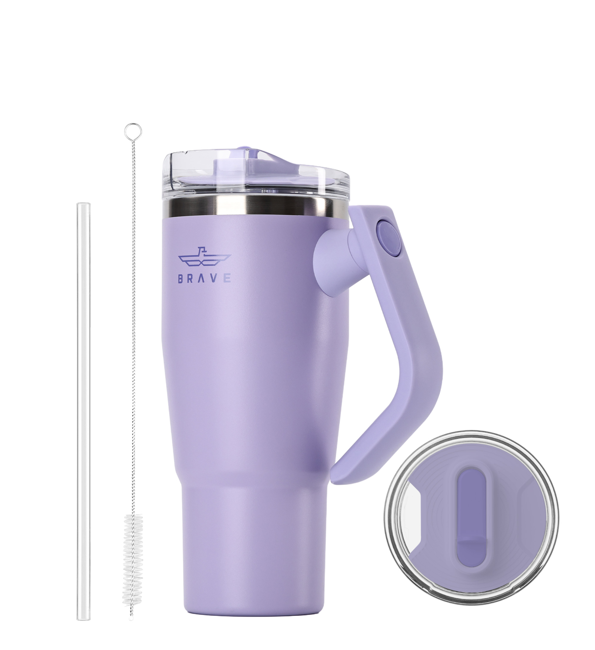 Brave Temp Guard Vacuum Insulated Travel Mug – 180° Rotating Handle, 24H Cold & 12H Hot Retention, Leak-Proof Lid, 950ml - Lilac