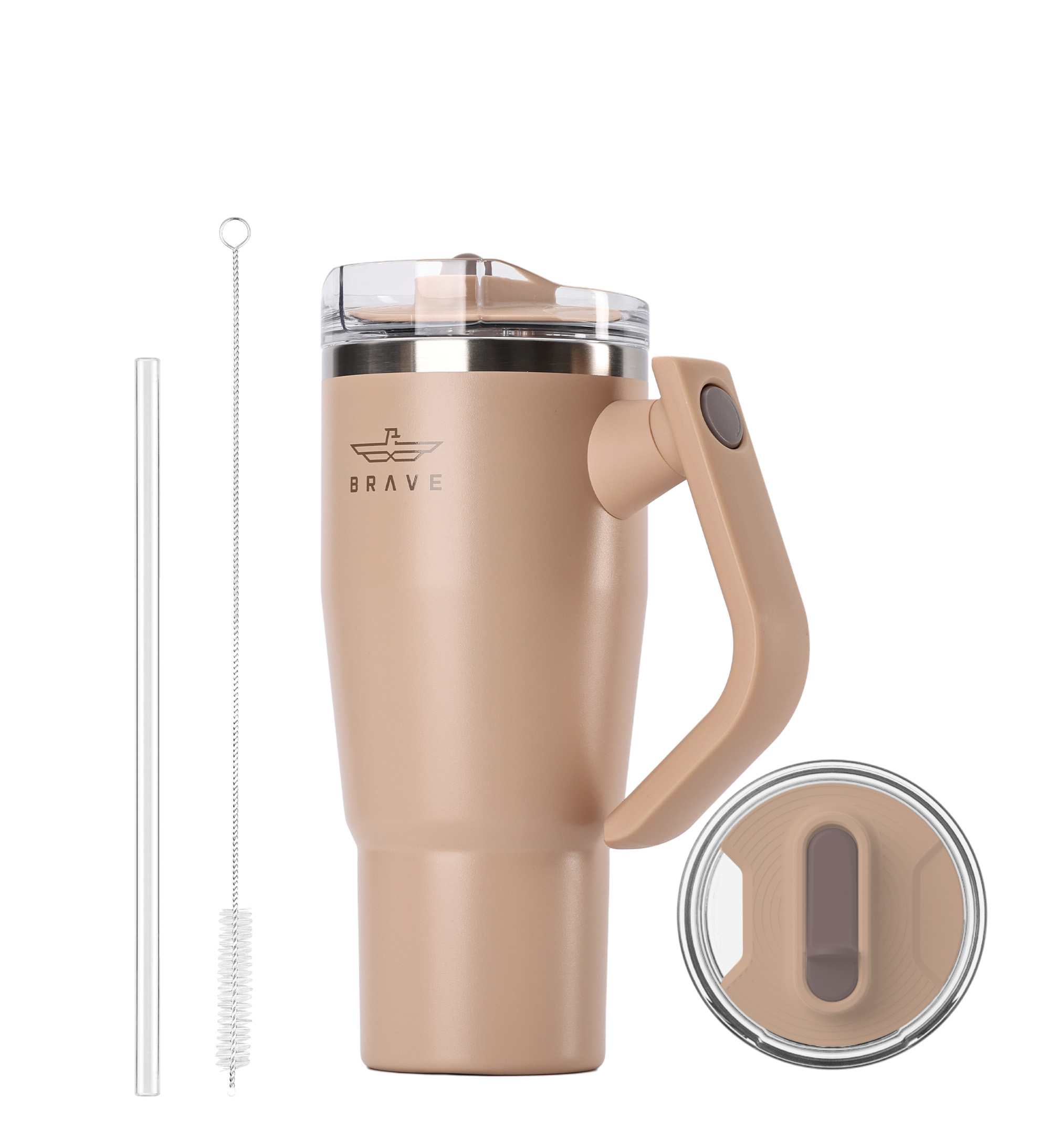 Brave Temp Guard Vacuum Insulated Travel Mug – 180° Rotating Handle, 24H Cold & 12H Hot Retention, Leak-Proof Lid, 950ml - Brown