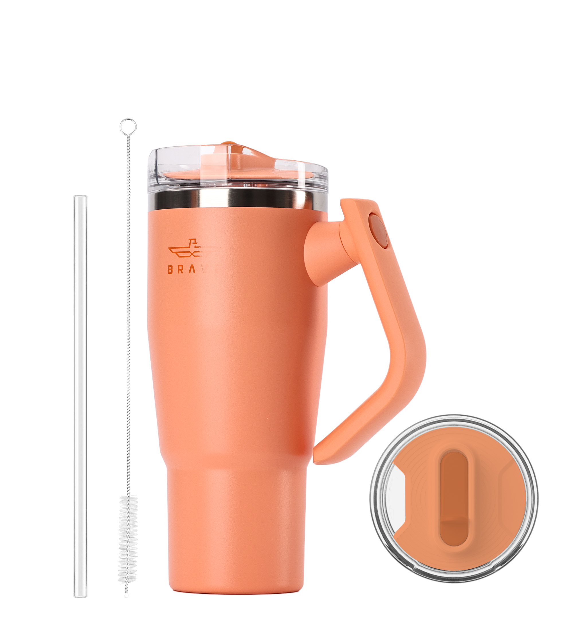 Brave Temp Guard Vacuum Insulated Travel Mug – 180° Rotating Handle, 24H Cold & 12H Hot Retention, Leak-Proof Lid, 950ml - Orange