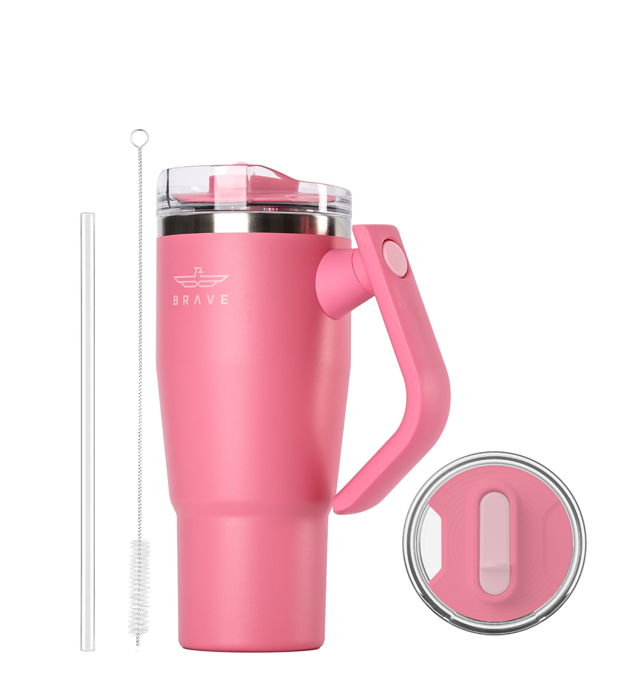 Brave Temp Guard Vacuum Insulated Travel Mug – 180° Rotating Handle, 24H Cold & 12H Hot Retention, Leak-Proof Lid, 950ml - Rose Red