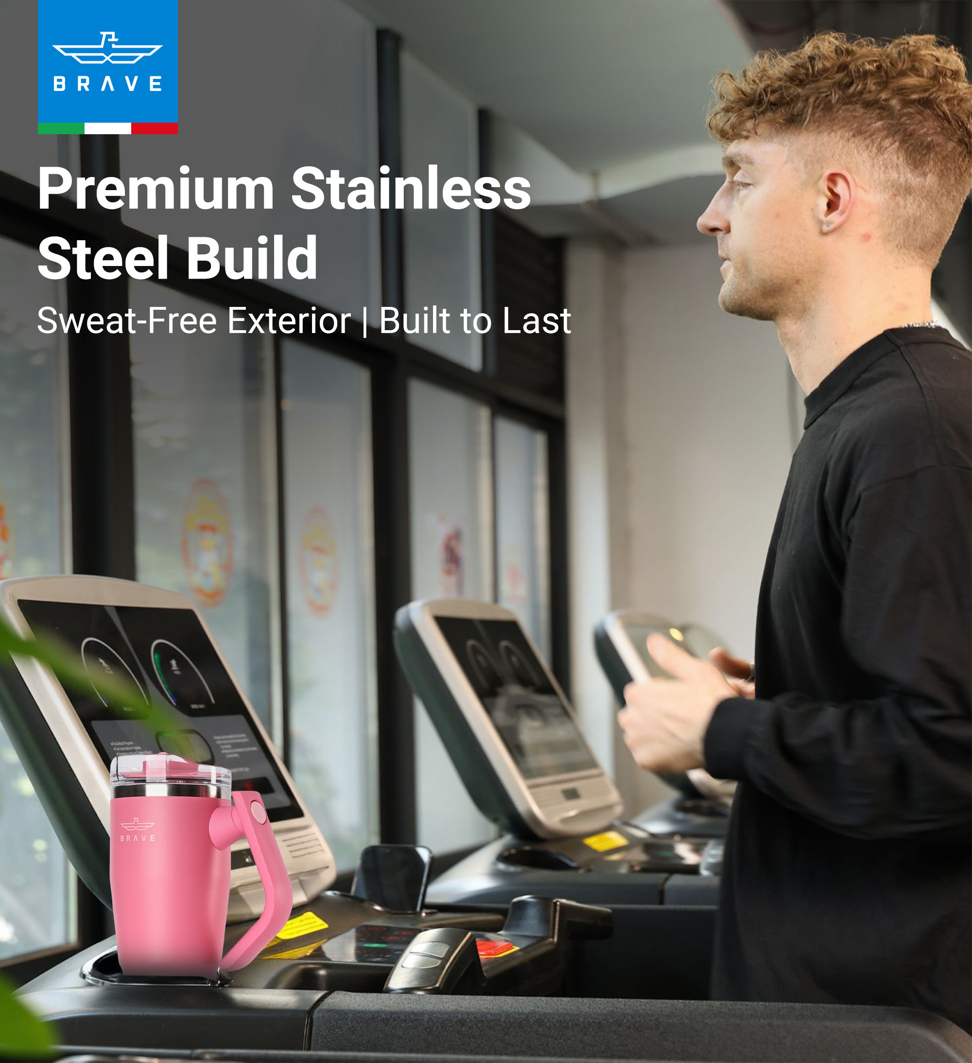 Brave Temp Guard Vacuum Insulated Travel Mug – 180° Rotating Handle, 24H Cold & 12H Hot Retention, Leak-Proof Lid, 950ml - Rose Red