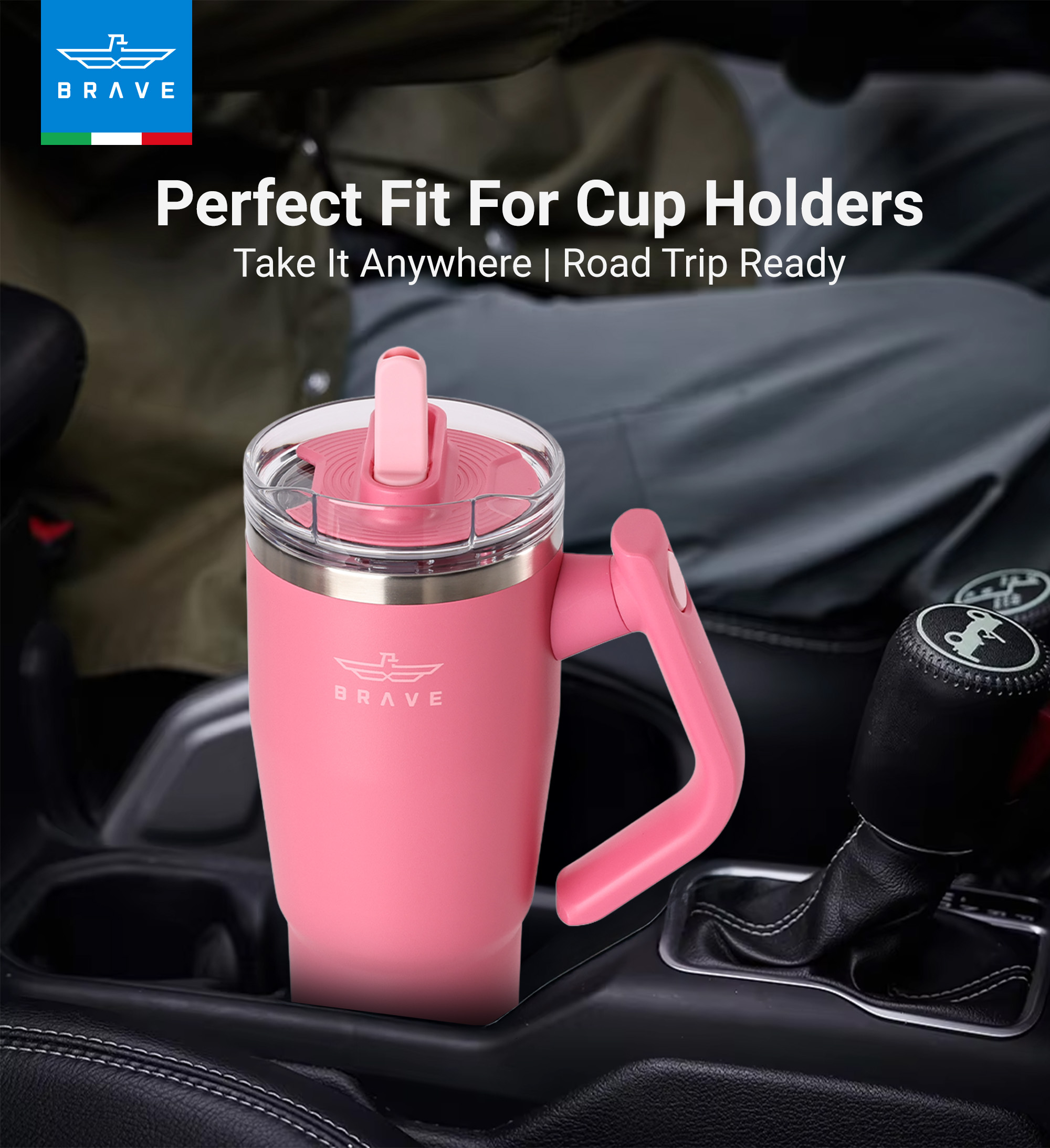 Brave Temp Guard Vacuum Insulated Travel Mug – 180° Rotating Handle, 24H Cold & 12H Hot Retention, Leak-Proof Lid, 950ml - Rose Red