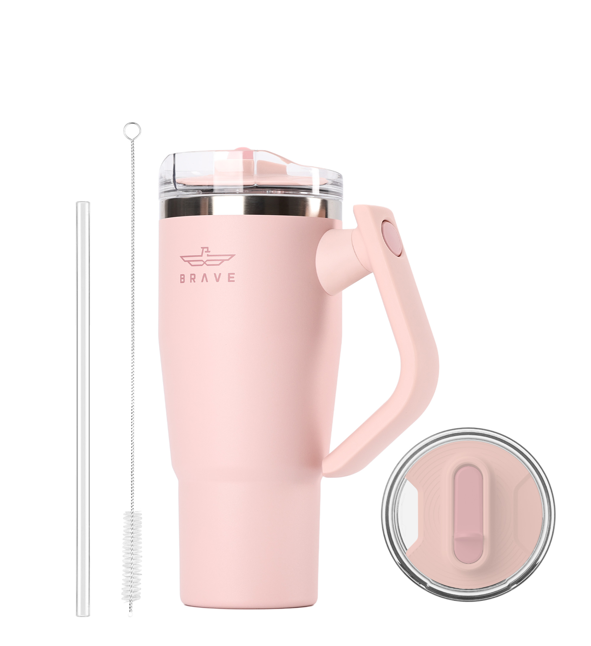 Brave Temp Guard Vacuum Insulated Travel Mug – 180° Rotating Handle, 24H Cold & 12H Hot Retention, Leak-Proof Lid, 950ml - Light Pink