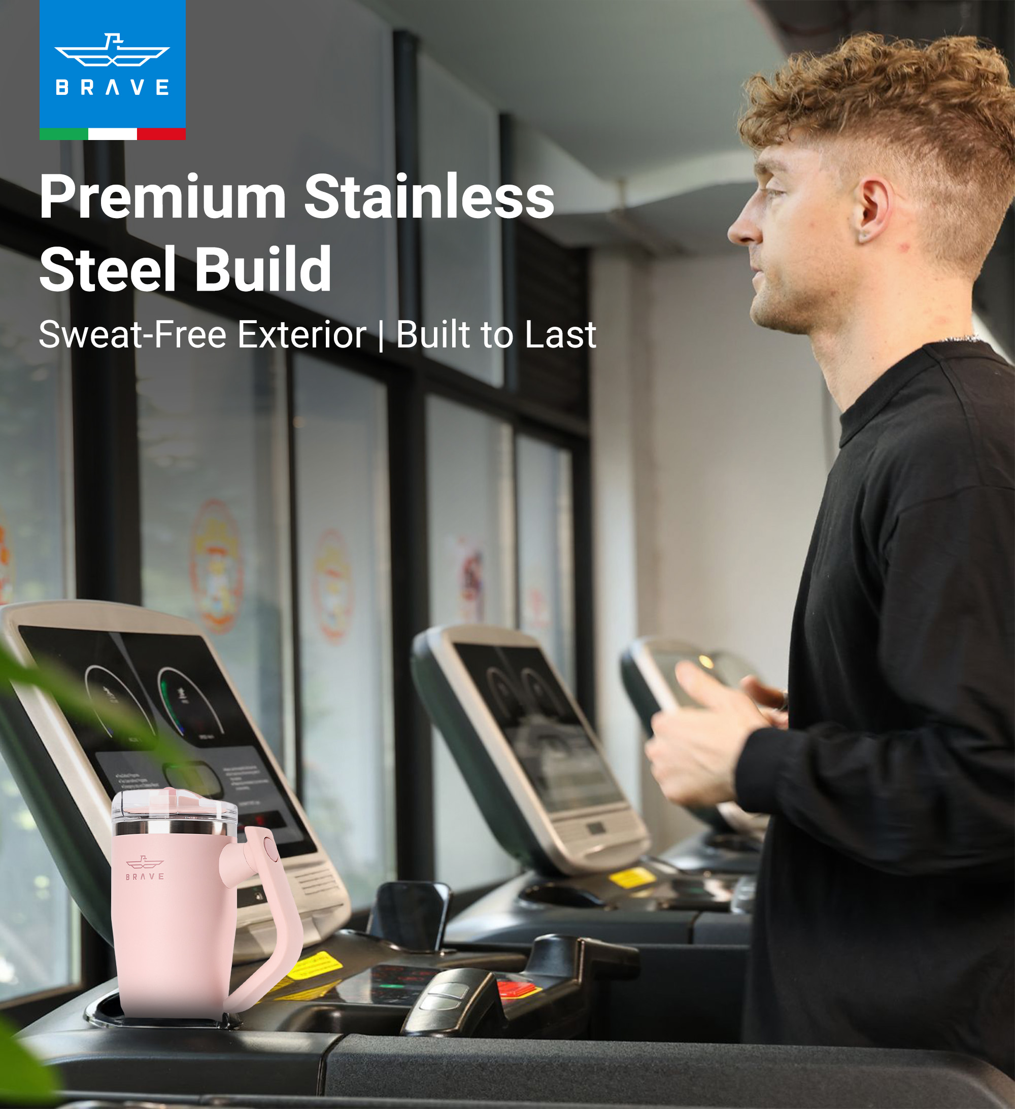 Brave Temp Guard Vacuum Insulated Travel Mug – 180° Rotating Handle, 24H Cold & 12H Hot Retention, Leak-Proof Lid, 950ml - Light Pink