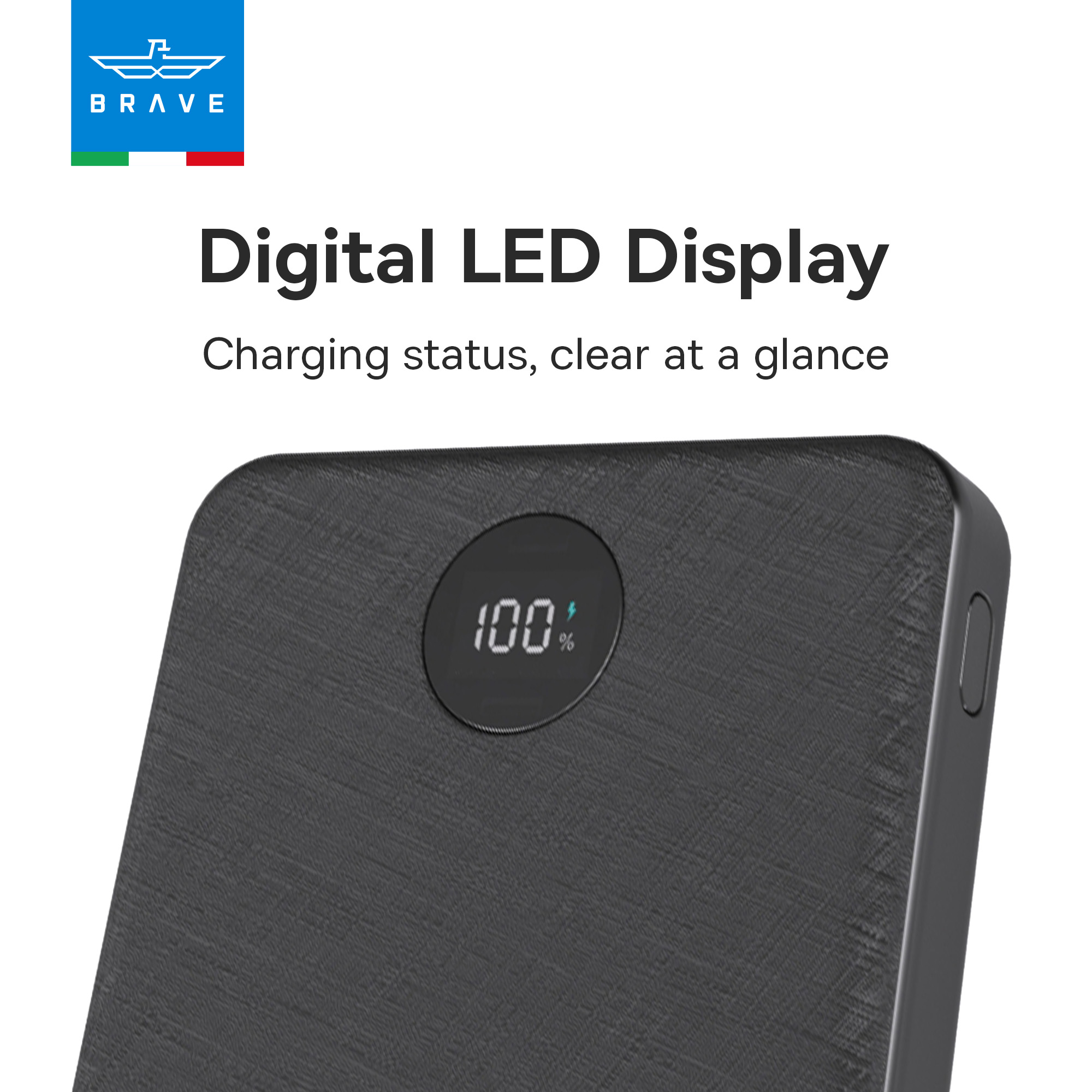 BRAVE 10000mAh Slim Power Bank 22.5W Fast Charging | PD3.0 & QC3.0 | Type-C + Dual USB-A Ports, LED Display BP-21 - Black