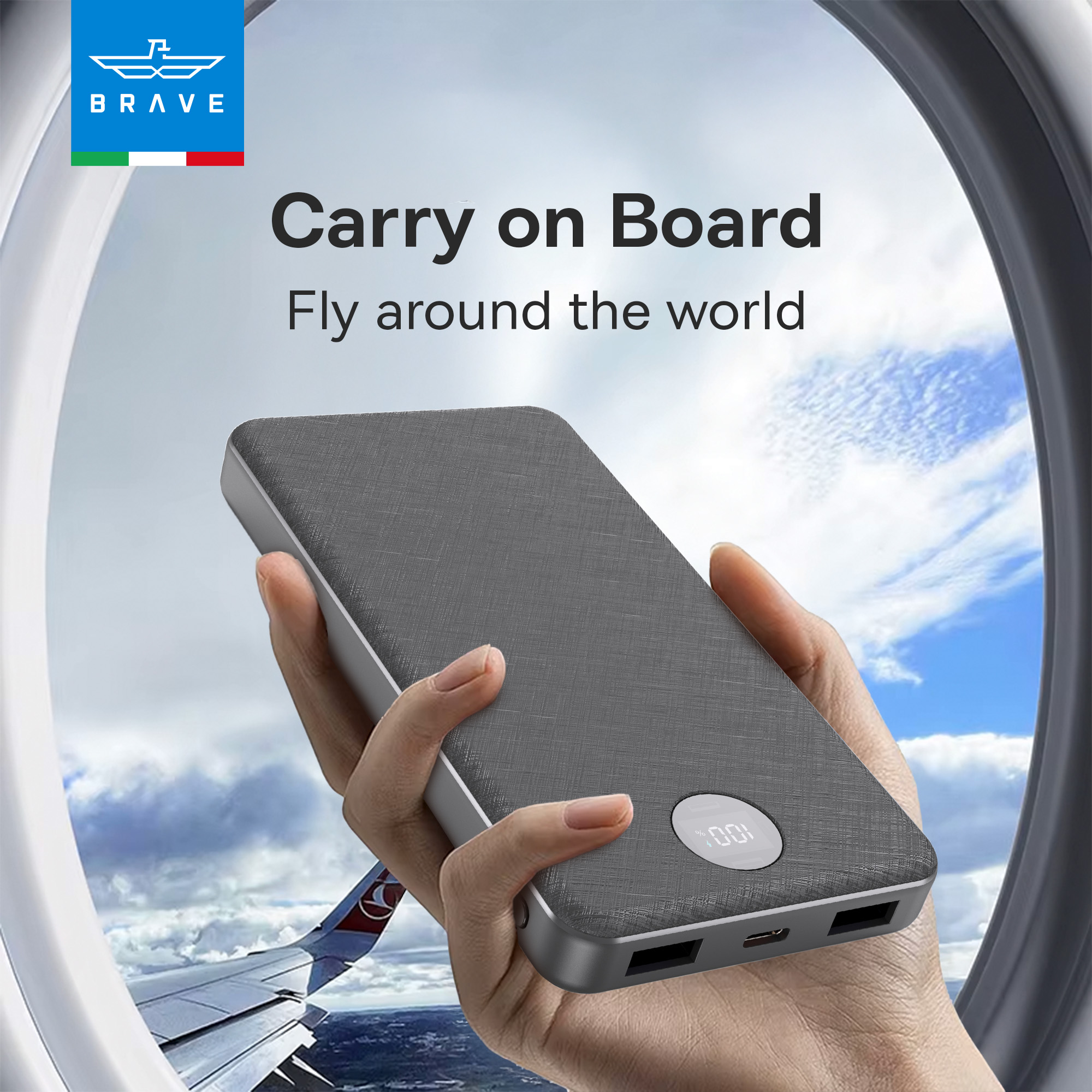 BRAVE Ultra Slim 10000mAh Magnetic Wireless Power Bank 15W With Stand, 20W Type-C Fast Charging Port, Compact MagSafe Portable Charger - Grey