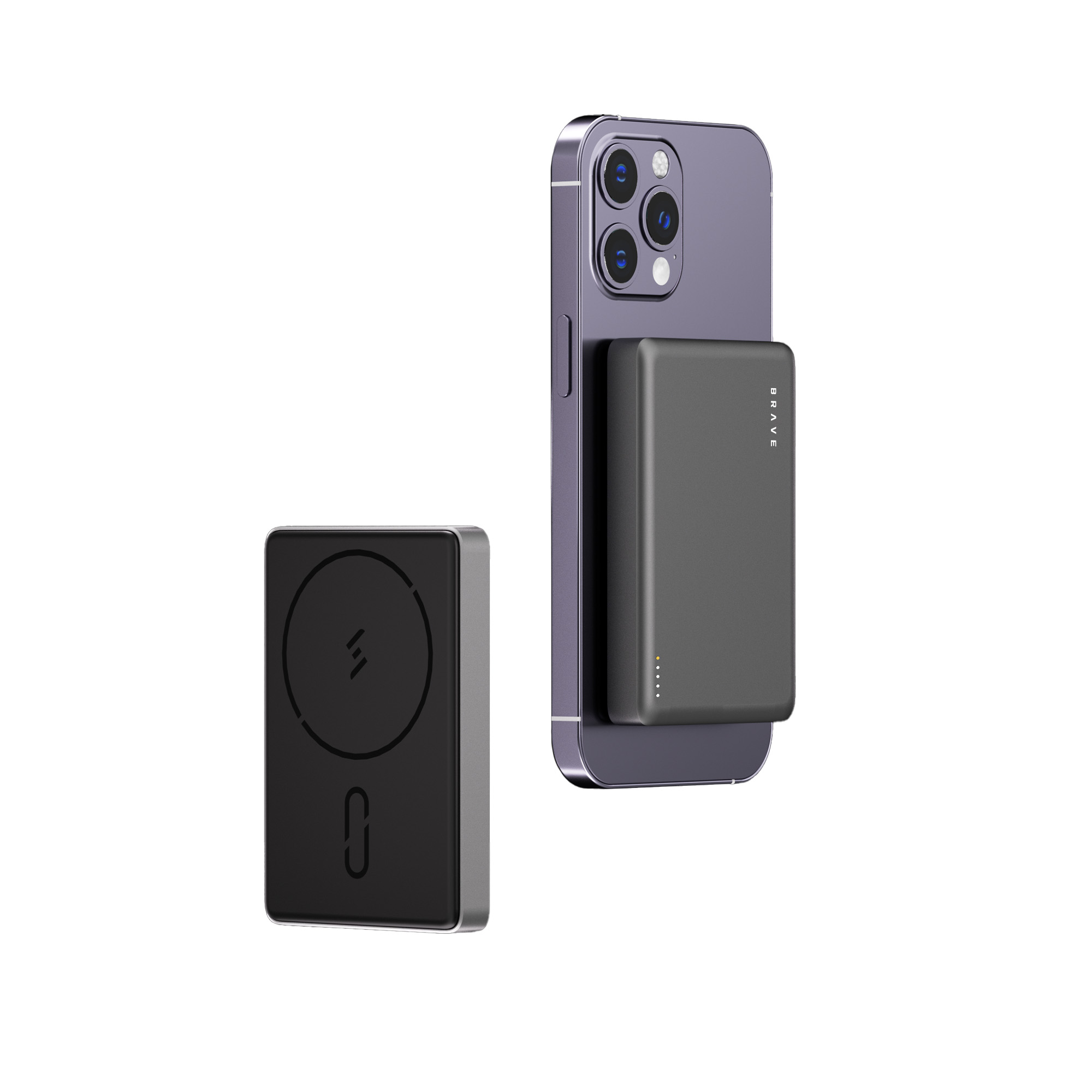 BRAVE Ultra Slim 10000mAh Magnetic Wireless Power Bank 15W With Stand, 20W Type-C Fast Charging Port, Compact MagSafe Portable Charger - Grey