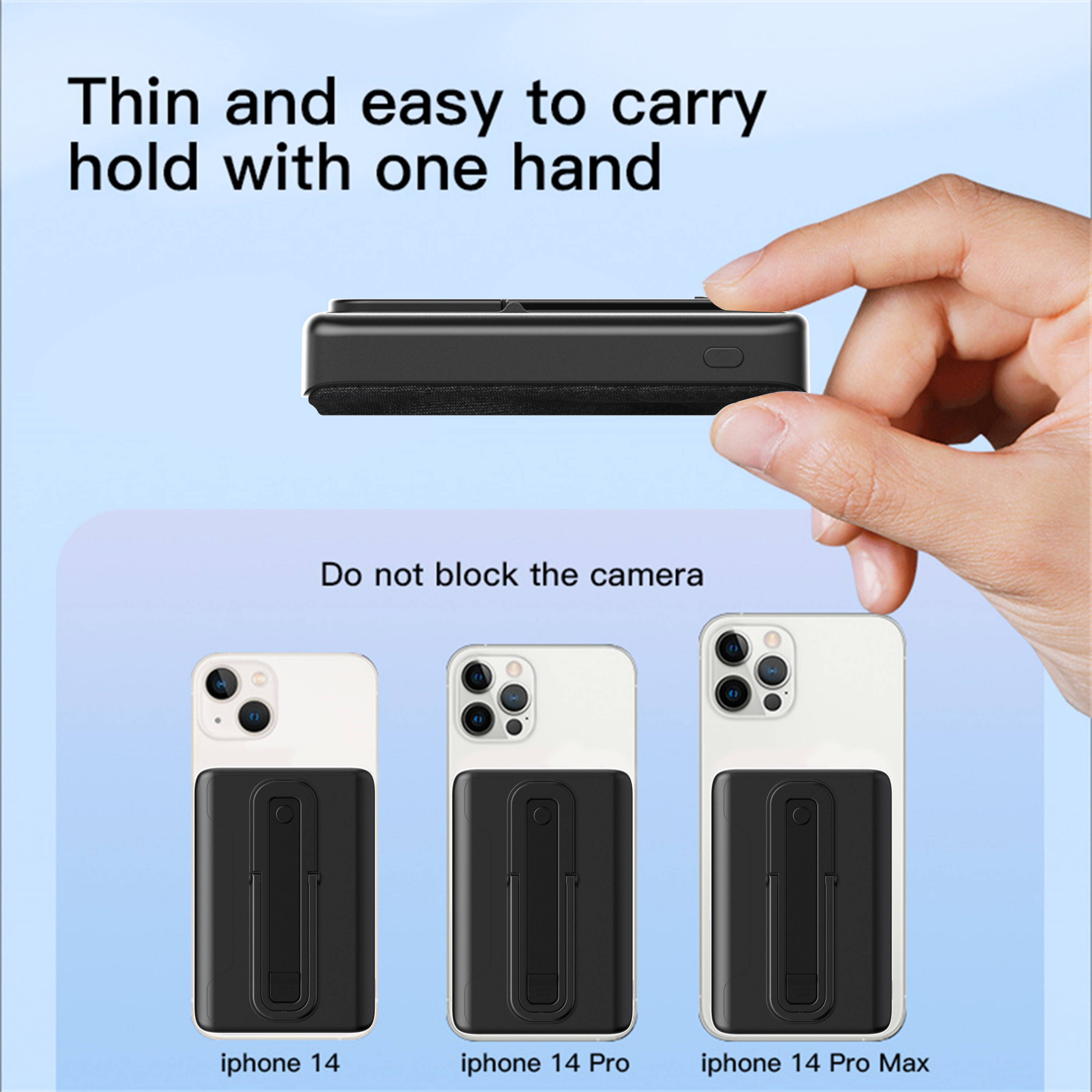 BRAVE 20W 10000mAh Magnetic Mini Pocket Portable Wireless Power Bank with Kickstand and Grip for iPhone 15 Pro Max and Other iPhones - Black