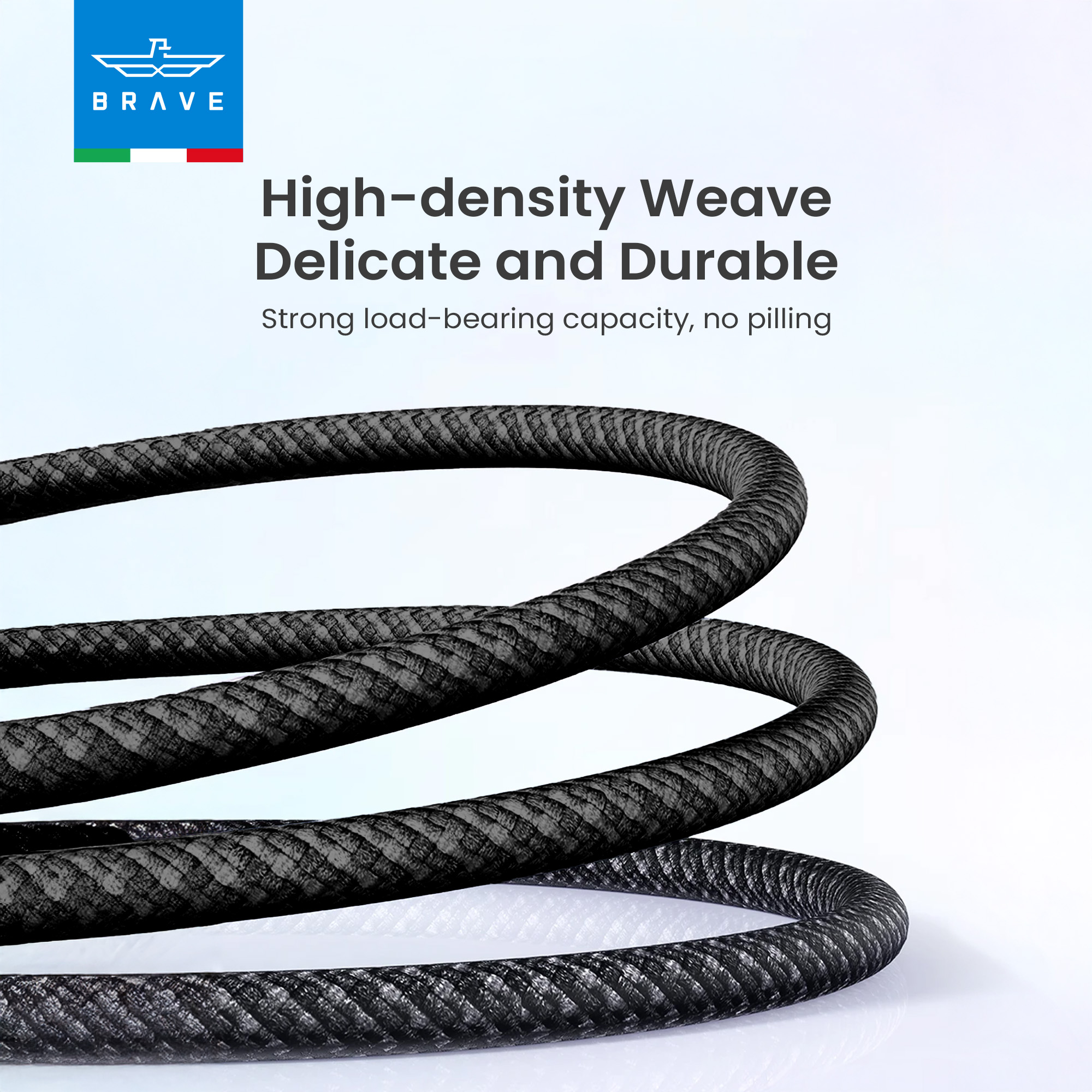 BRAVE BDC-44 2-in-1 6A Fast Charging USB-A to Type-C & Lightning Cable, 120W Nylon Braided, Universal Compatibility 1.2M - Black