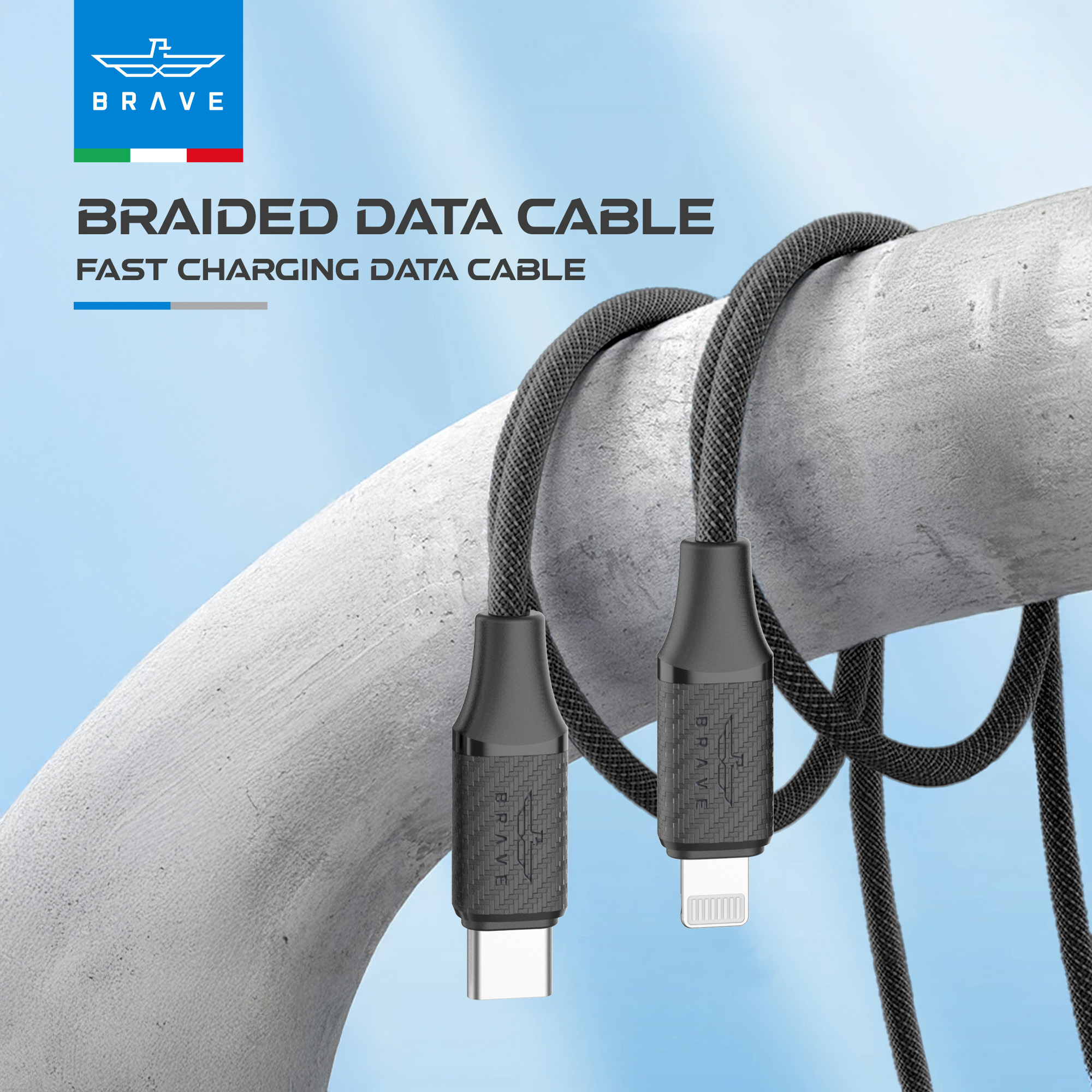 BRAVE BDC-47 Type C to Lightning 30W Fast Charging Braided Cable 1M for iPhone 14 - Black