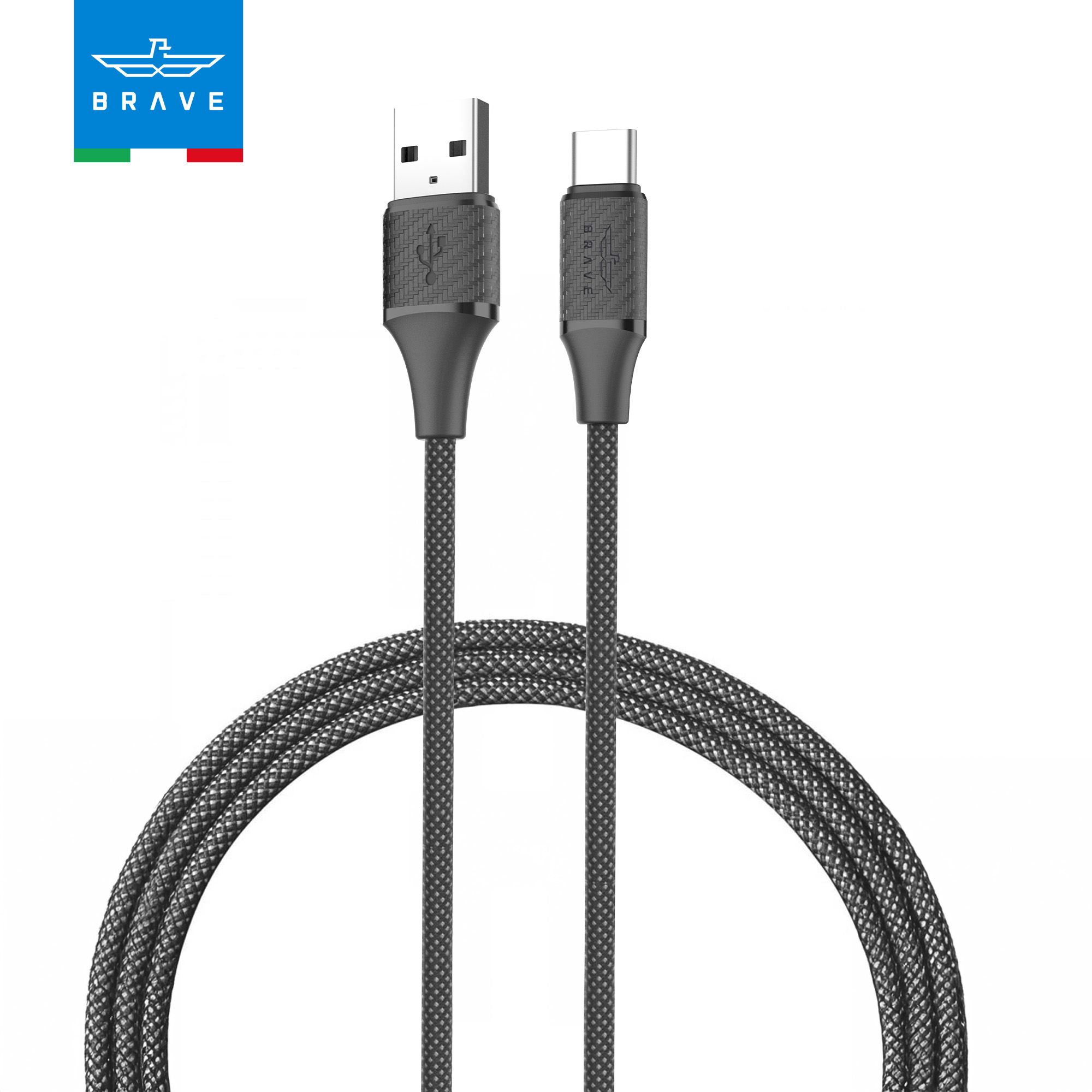 BRAVE BDC-49 USB-A to Type-C Cable 2.4A Braided Fast Charging Cable 1M - Black
