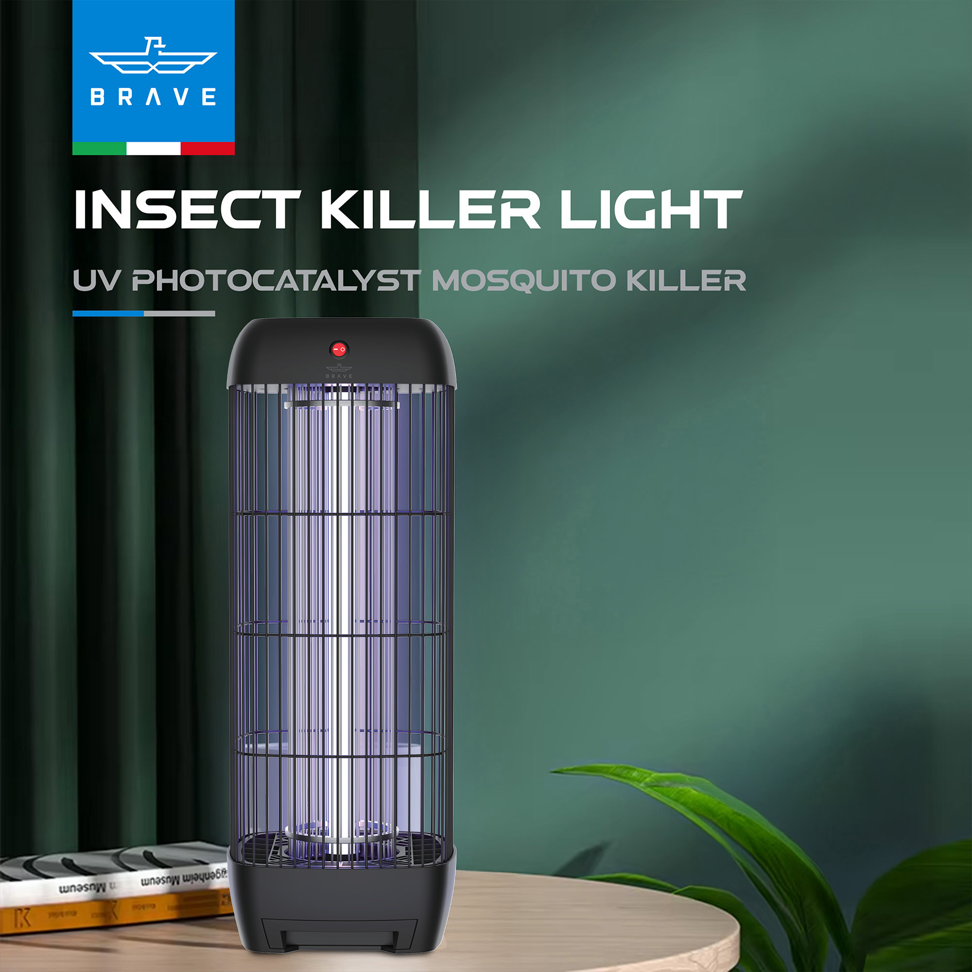 BRAVE Electric Mosquito Killer Bug Zapper with 15W UV Lamp, Powerful Indoor & Outdoor Insect Trap, Quiet, Safe, and Effective for Home, Kitchen, Patio, and Commercial Use - Black