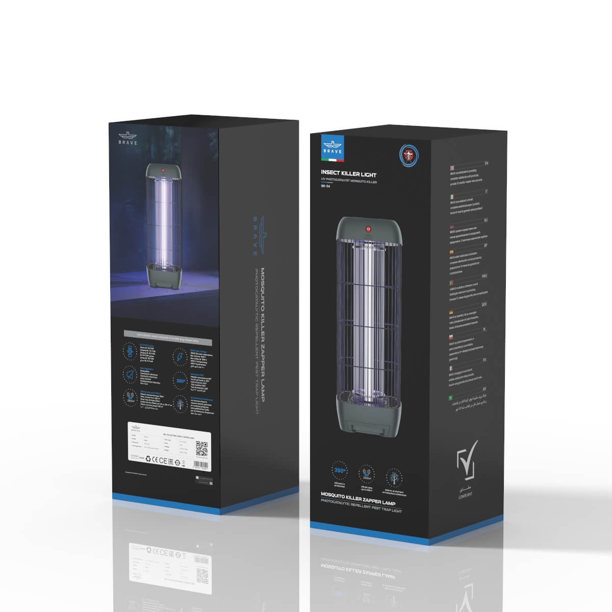 BRAVE Electric Mosquito Killer Bug Zapper with 15W UV Lamp, Powerful Indoor & Outdoor Insect Trap, Quiet, Safe, and Effective for Home, Kitchen, Patio, and Commercial Use - Grey