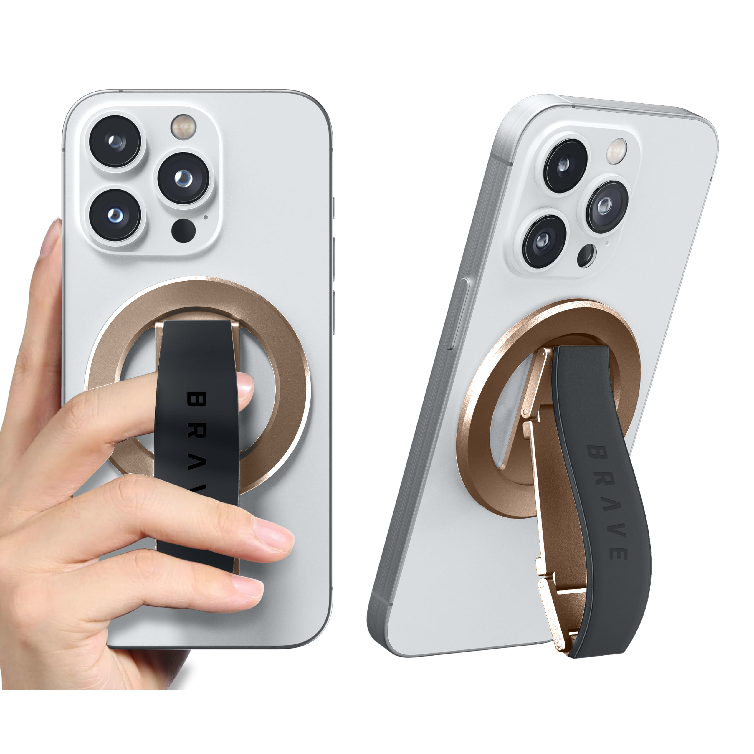 BRAVE MagGrip 3-in-1 Magnetic Phone Grip & Kickstand – 360° Rotatable, MagSafe Compatible, Universal Stand for iPhone & Android