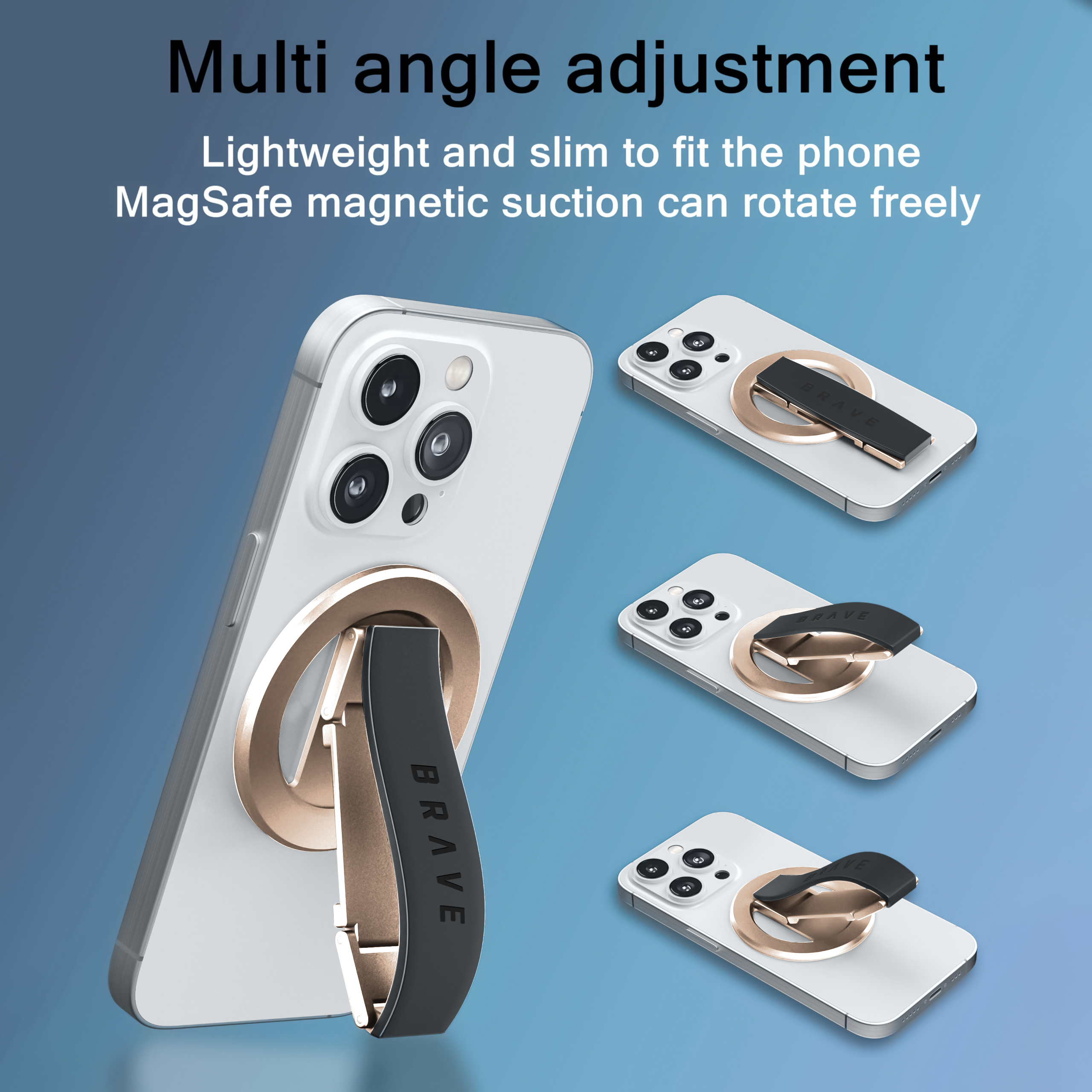 BRAVE MagGrip 3-in-1 Magnetic Phone Grip & Kickstand – 360° Rotatable, MagSafe Compatible, Universal Stand for iPhone & Android