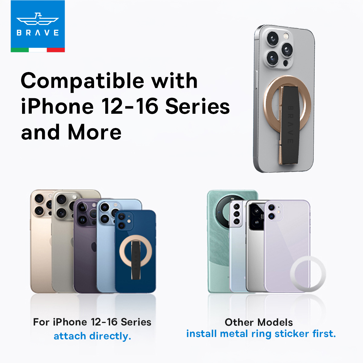 BRAVE MagGrip 3-in-1 Magnetic Phone Grip & Kickstand – 360° Rotatable, MagSafe Compatible, Universal Stand for iPhone & Android