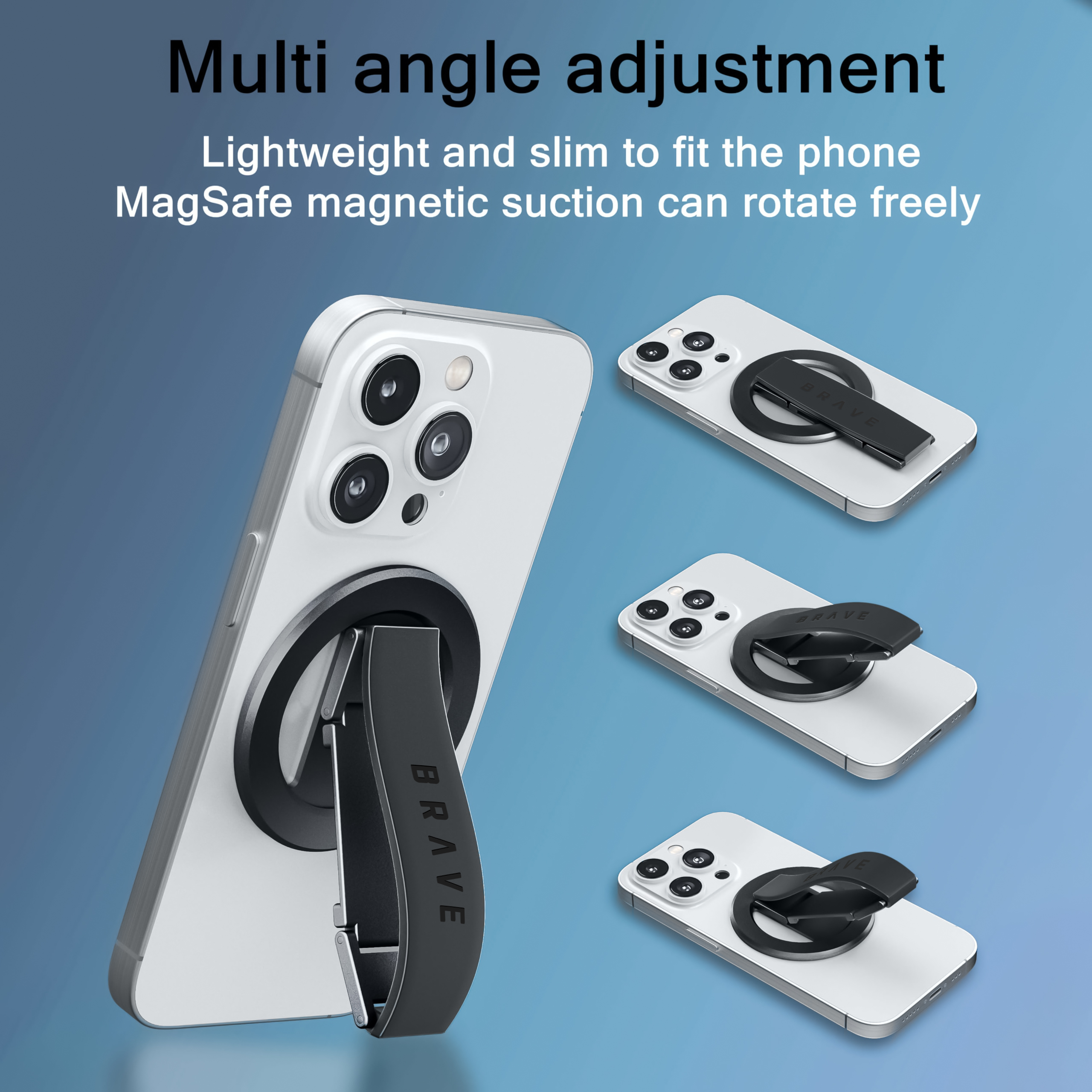 BRAVE MagLoop  360° Rotatable Magnetic Phone Grip & Kickstand, MagSafe Compatible, Adjustable Stand for iPhone & Android - Black