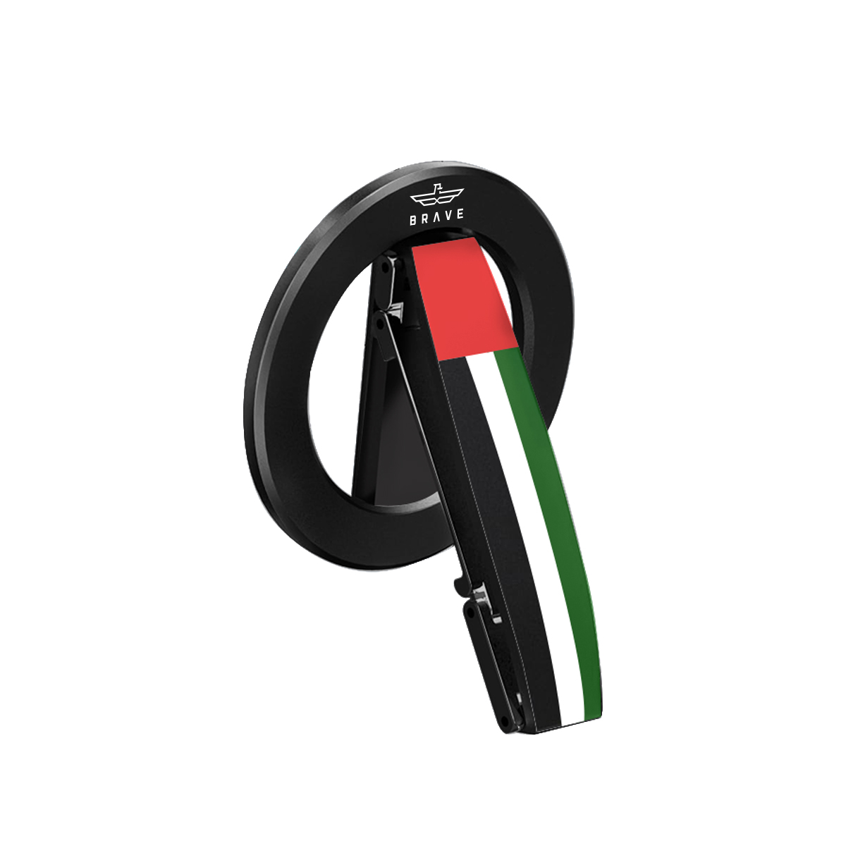 BRAVE UAE Flag MagSafe Phone Grip – 360° Rotatable Kickstand, Magnetic Ring Holder, Compatible with iPhone 12–15 Series