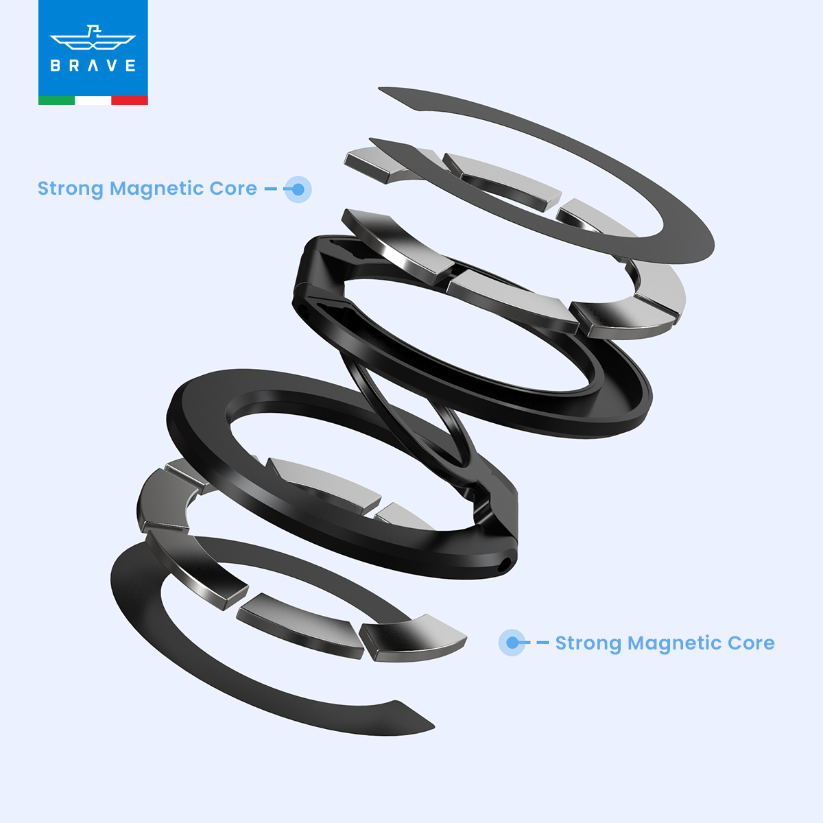 BRAVE MagGrip 3-in-1 Magnetic Ring Holder & Kickstand – 360° Rotatable, MagSafe Compatible, Universal Phone Grip Stand - Black