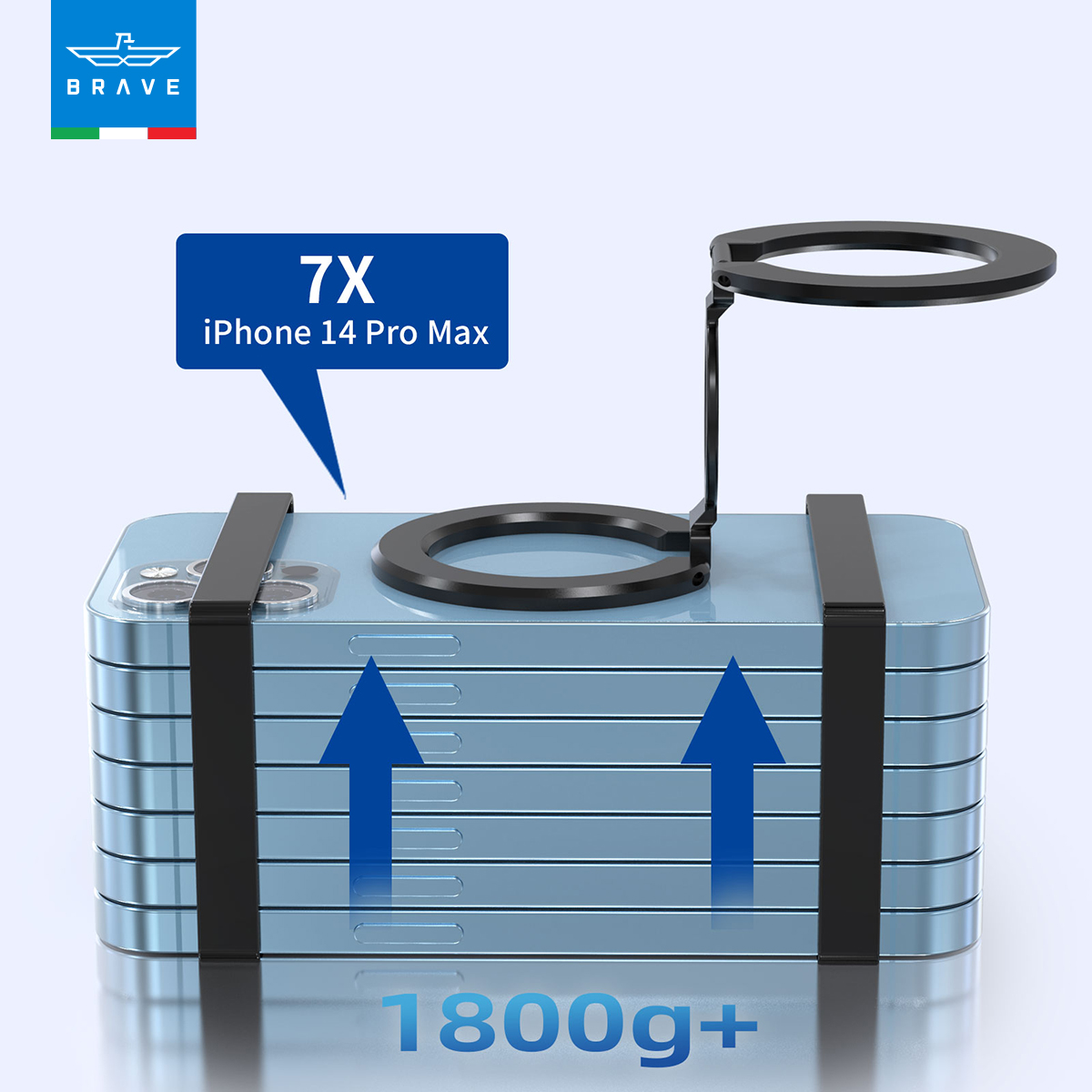 BRAVE MagGrip 3-in-1 Magnetic Ring Holder & Kickstand – 360° Rotatable, MagSafe Compatible, Universal Phone Grip Stand - Black