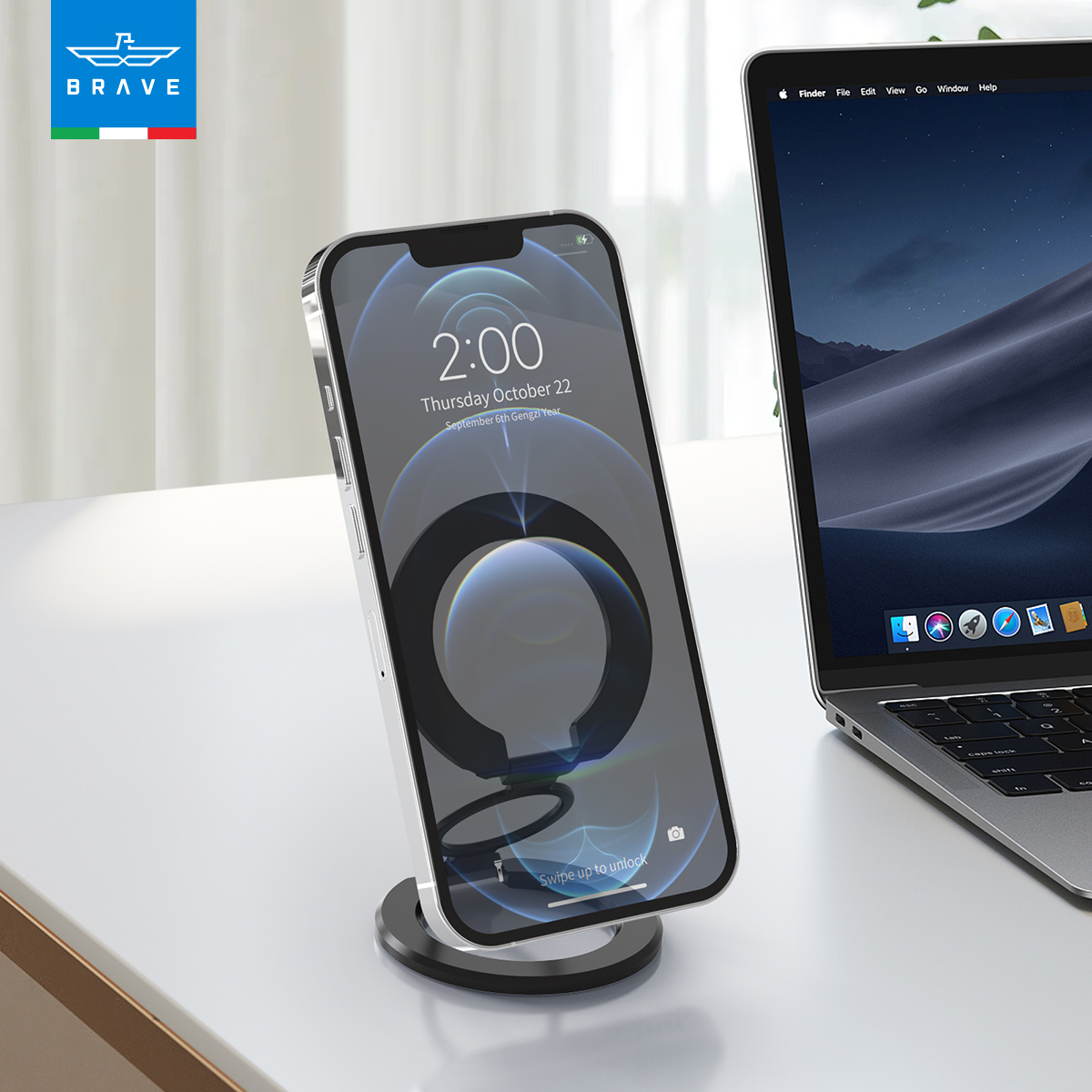 BRAVE MagGrip 3-in-1 Magnetic Ring Holder & Kickstand – 360° Rotatable, MagSafe Compatible, Universal Phone Grip Stand - Black