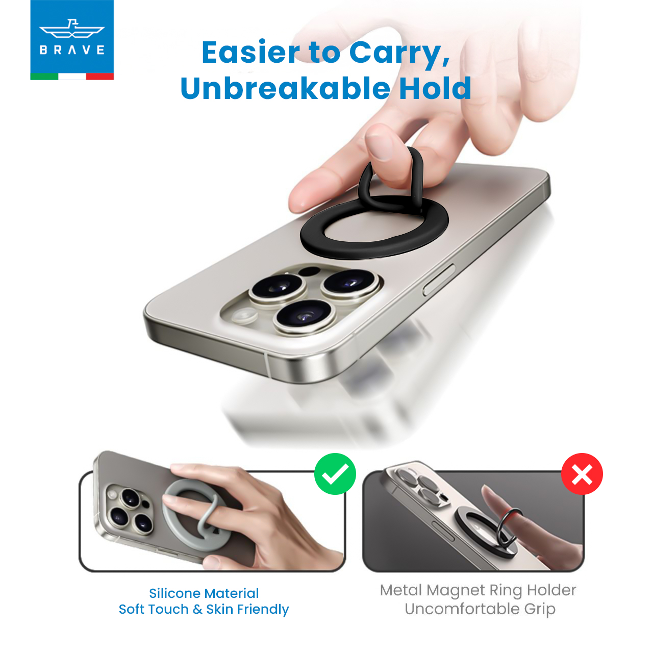 BRAVE Grip Magnetic Finger Ring Holder - Black