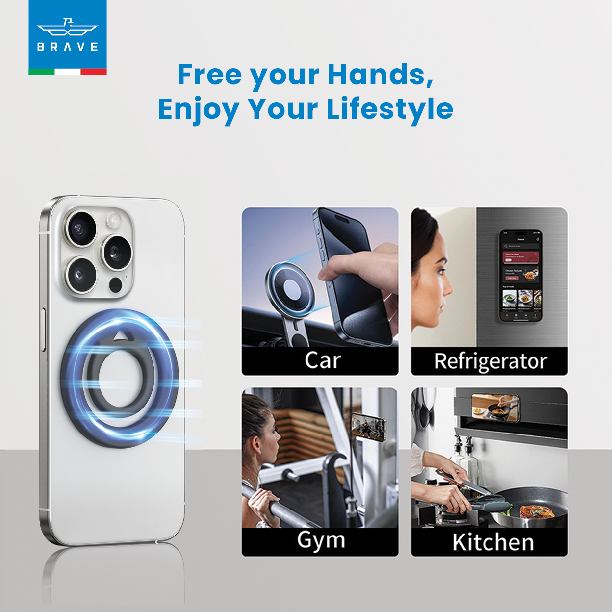 BRAVE Grip Magnetic Finger Ring Holder - Black