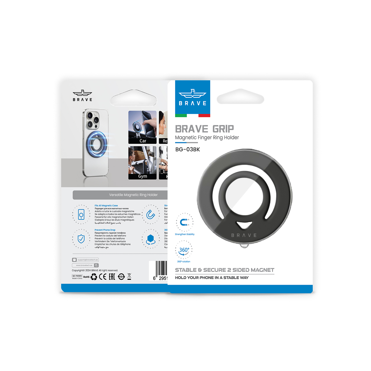 BRAVE Grip Magnetic Finger Ring Holder - Black