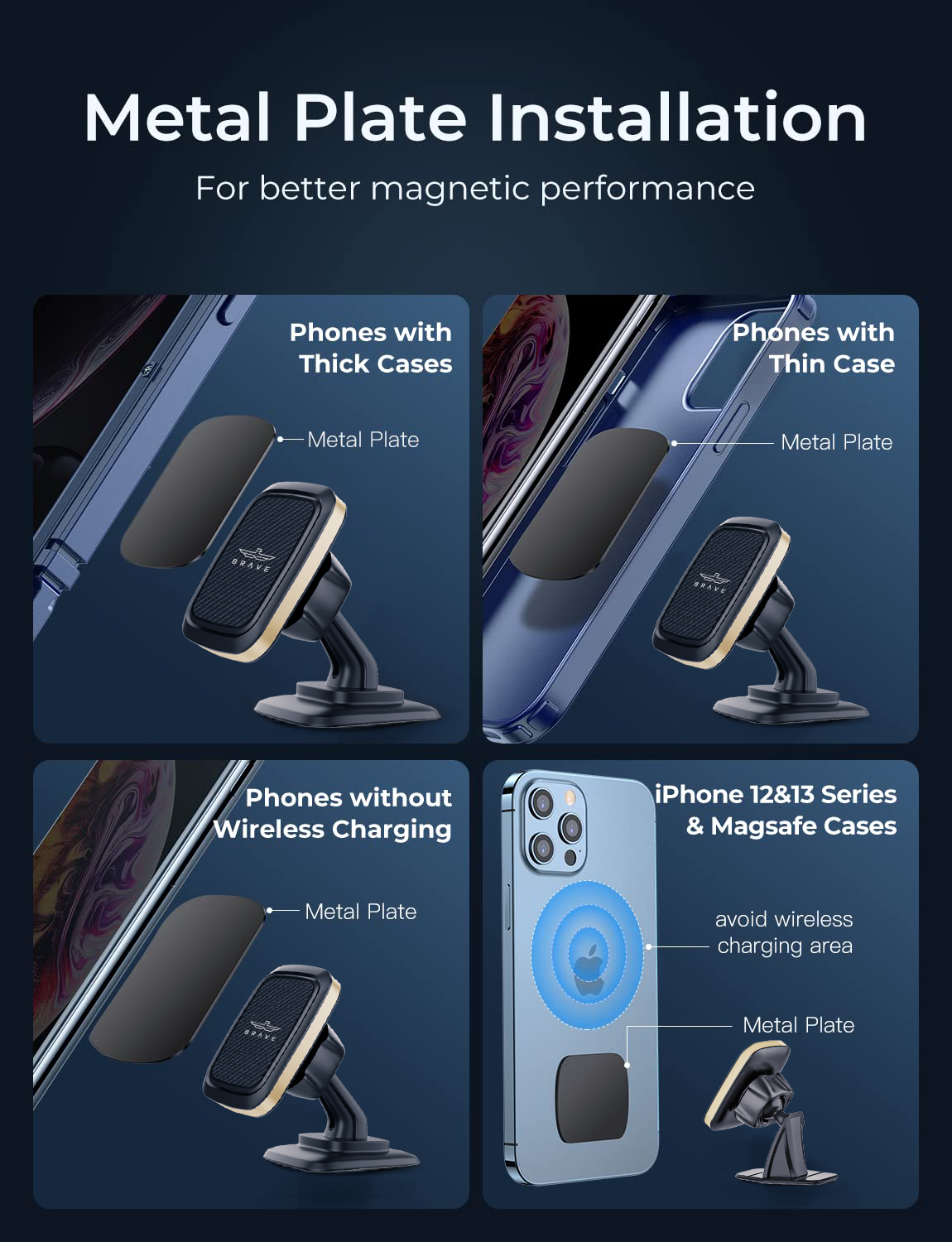 BRAVE Magnetic Car Mount – 360° Rotation, Universal Fit, Strong Adhesive