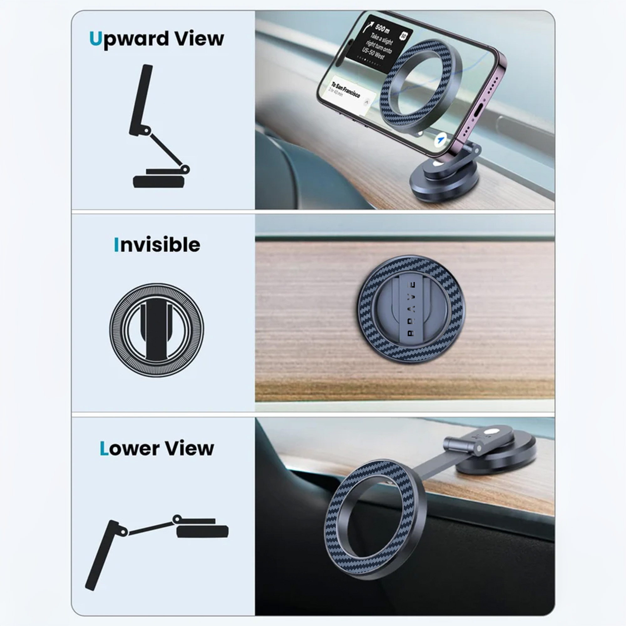 BRAVE Magnetic Car Phone Holder for iPhone 16 Pro Max BHL-54 - Black