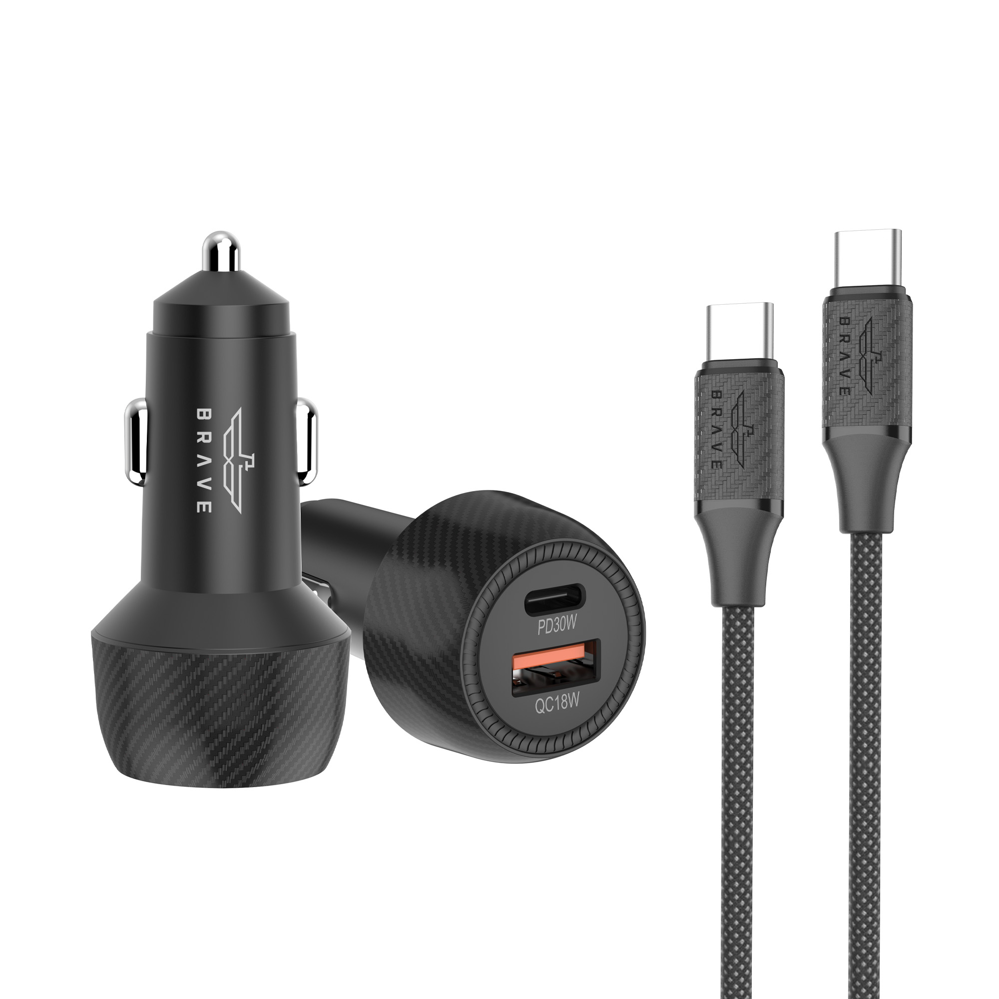 BRAVE BCC-26 48W QC 3.0&PD Dual Port Car Charger - Black