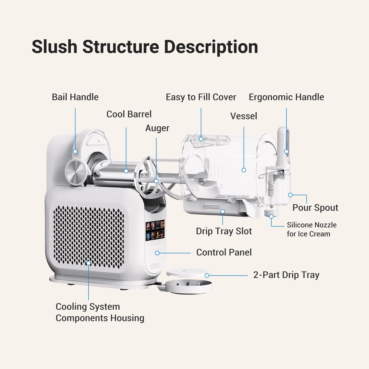 BRAVE ChillStream 1.8L Soft Serve Ice Cream & Slushie Machine - White