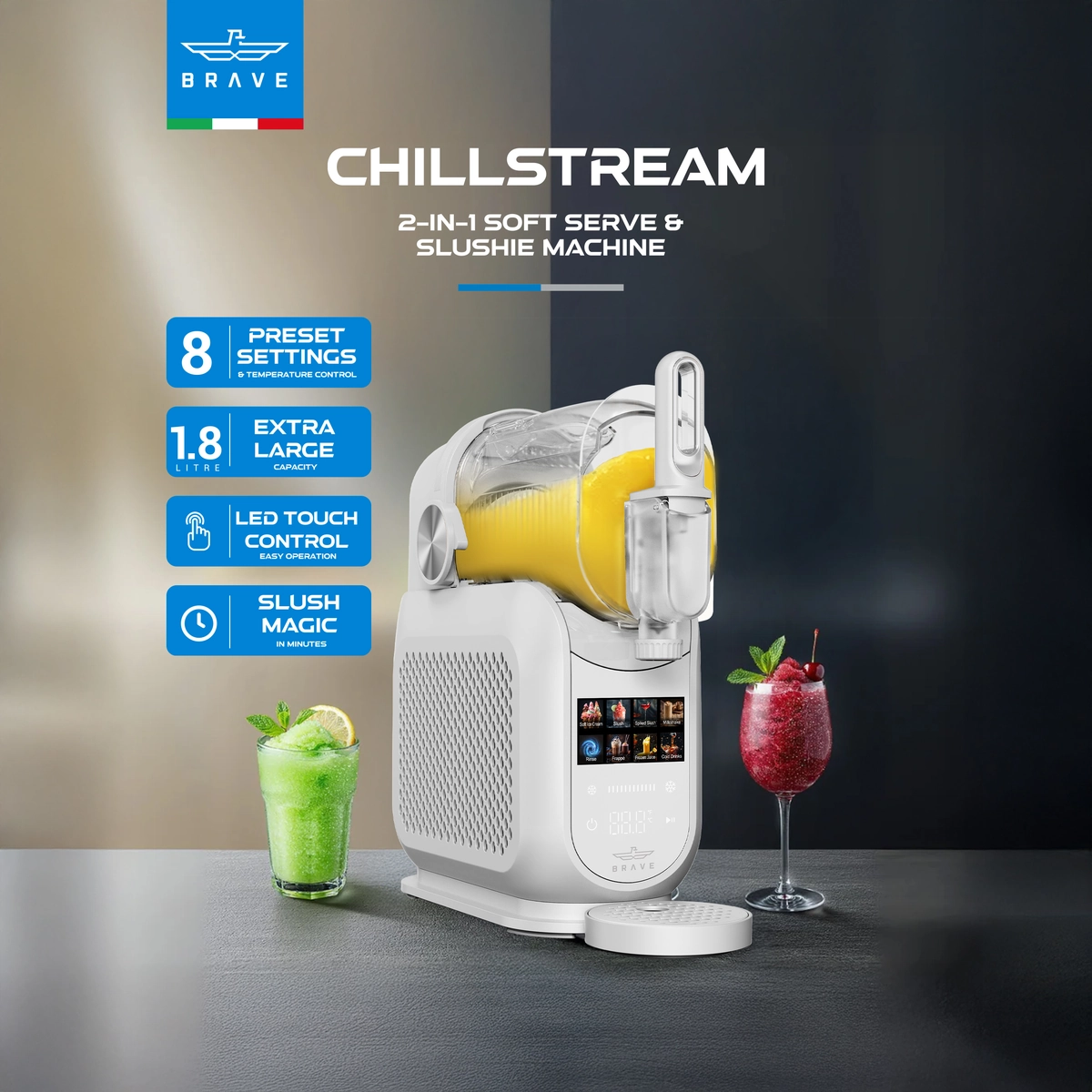 BRAVE ChillStream 1.8L Soft Serve Ice Cream & Slushie Machine - White