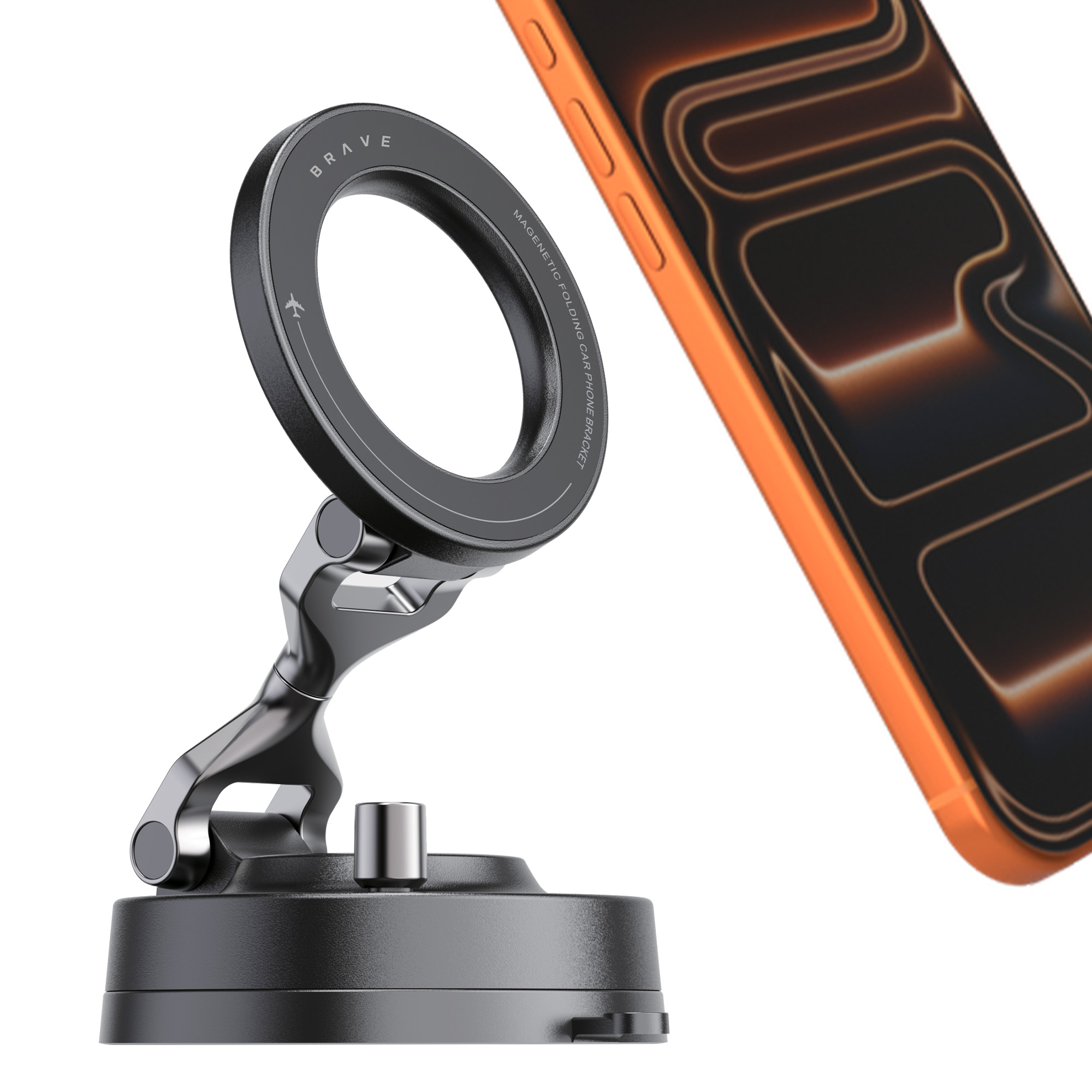 BRAVE MagSafe Car Phone Holder with Vacuum Suction for Dashboard & Windshield BHL-56 - Black