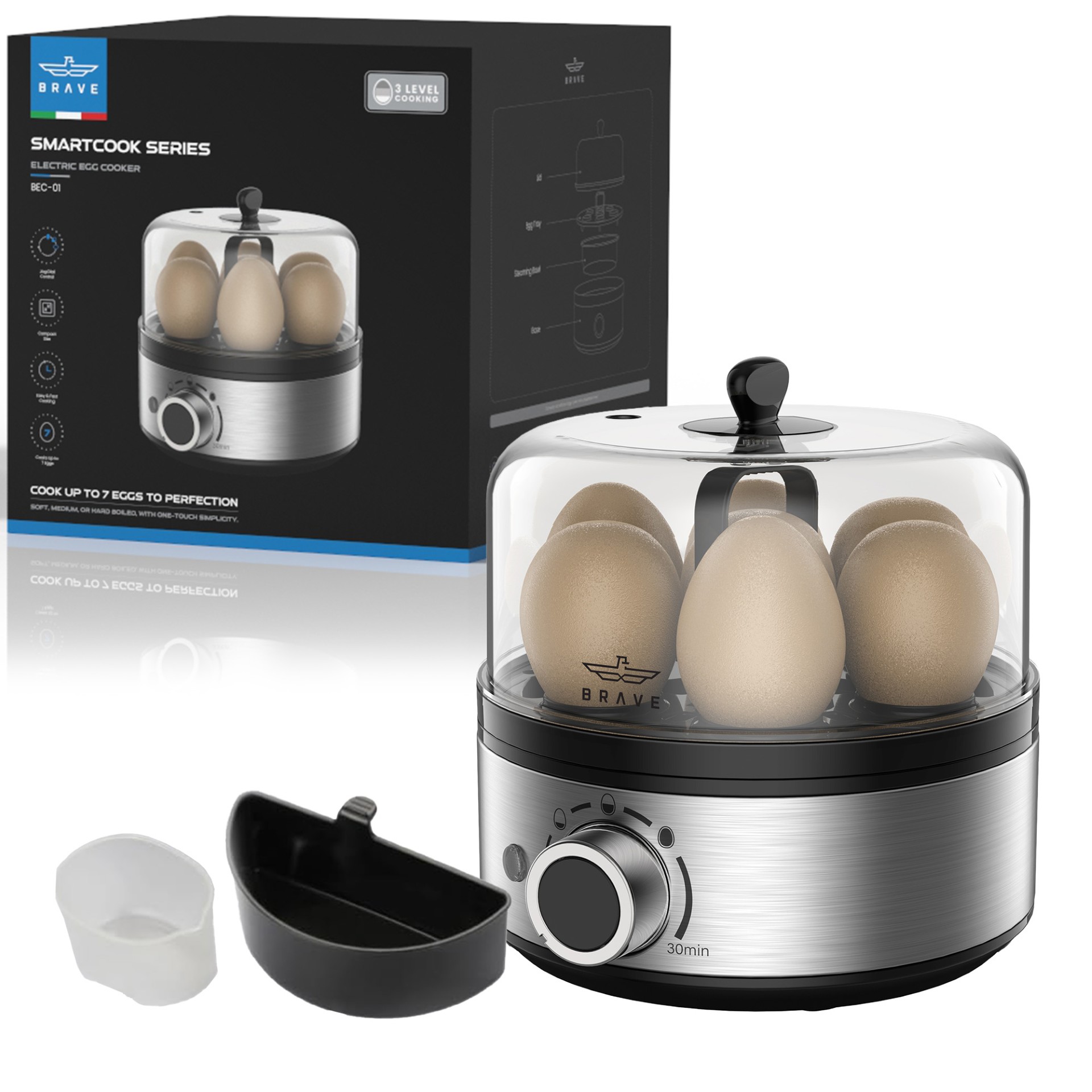 BRAVE Smart Electric Egg Cooker & Boiler - Grey