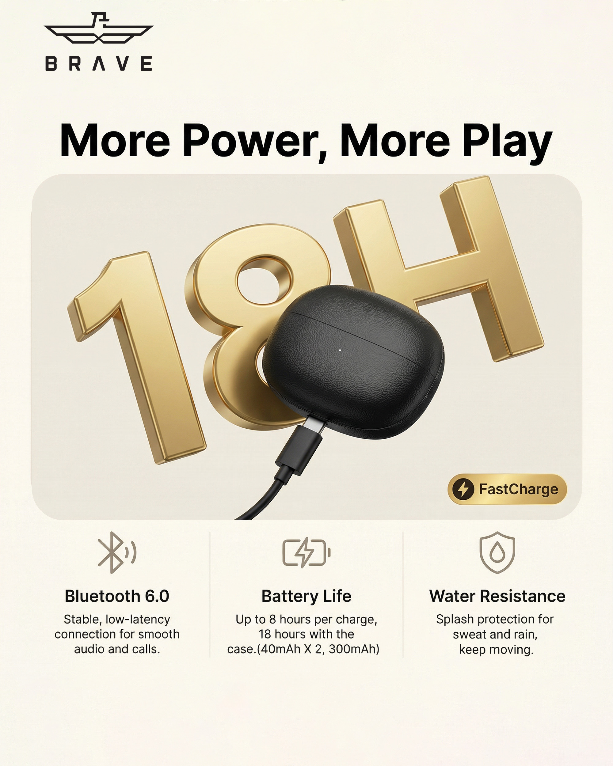 BRAVE E-32 ClipFit Pro Open-Ear Wireless Earbuds | Bluetooth V6.0 Clip-On Ear Cuff, 8H Playtime, Air Conduction – Black