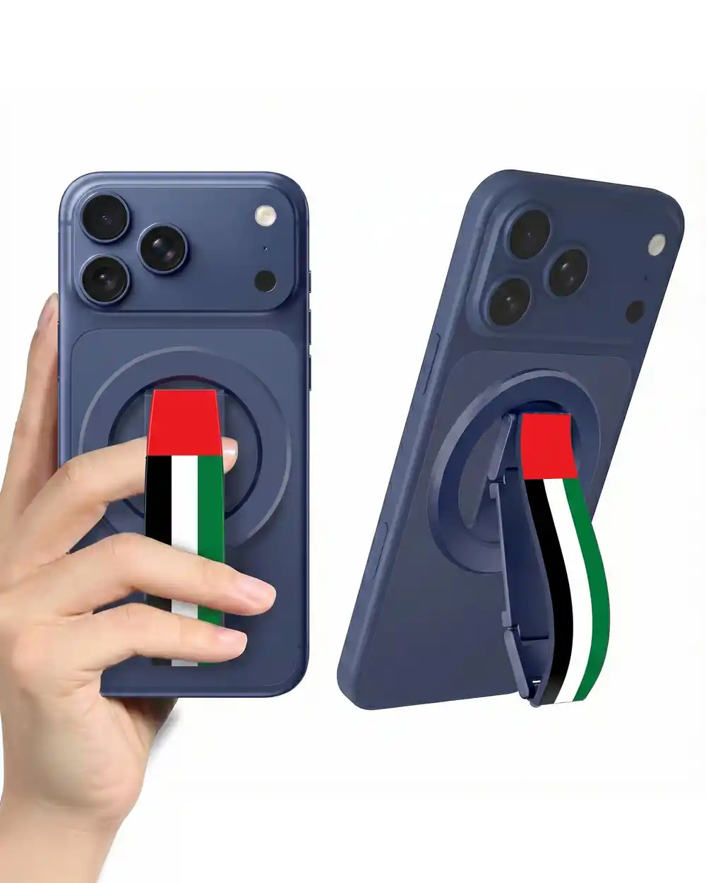 BRAVE UAE Flag MagSafe Phone Grip – 360° Rotatable Kickstand, Magnetic Ring Holder, Compatible with iPhone 17 Series - Blue