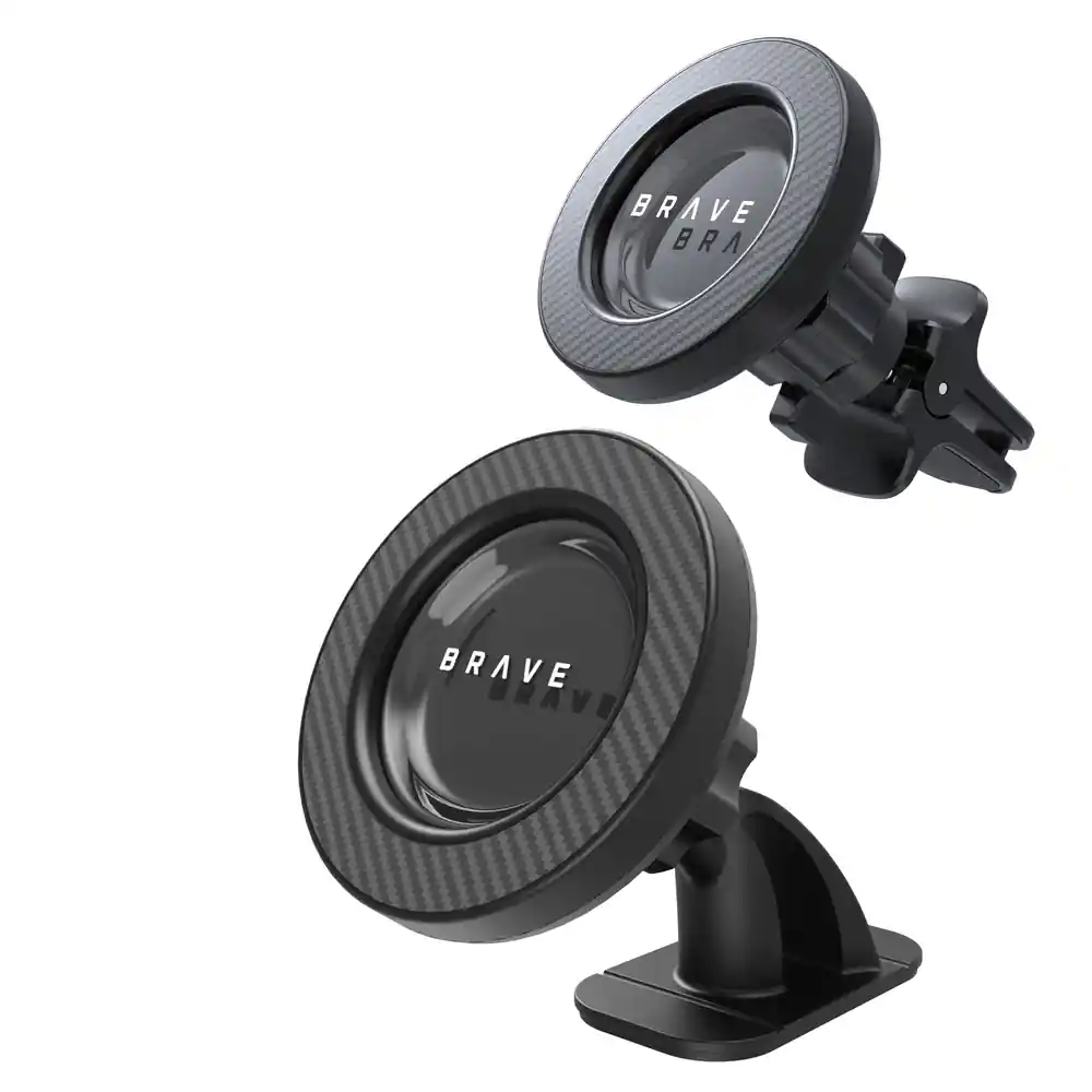 BRAVE 2-in-1 Magnetic Car Phone Holder, MagSafe Compatible Dashboard & Air Vent Mount, 360° Rotation, Strong N52 Magnet - Black