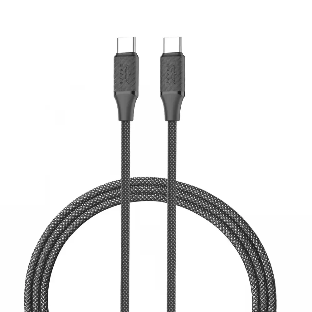 BRAVE BDC-55 60W USB-C to USB-C Fast Charging Cable 3M | 3A PD Braided Type-C Data Sync Cord - Black