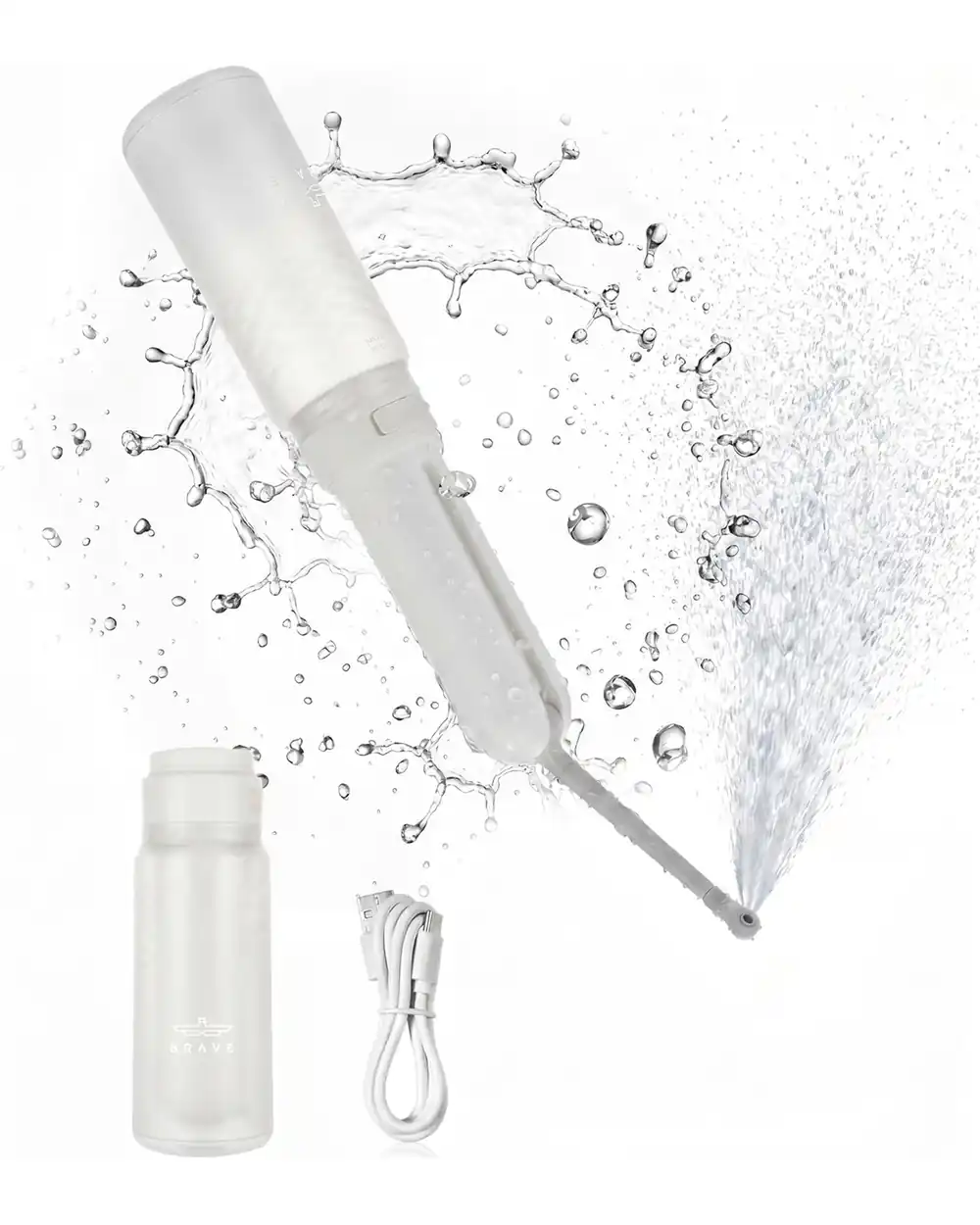 BRAVE Electric Portable Bidet 320ml Rechargeable Travel Shattaf with 3 Spray Modes, 180° Adjustable Wand & IPX7 Waterproof - BEB-03WH - White