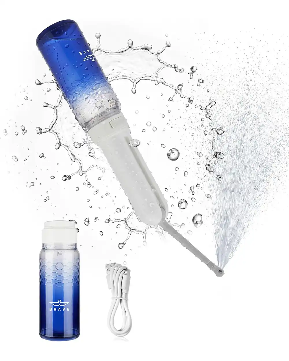 BRAVE Electric Portable Bidet 320ml Rechargeable Travel Shattaf with 3 Spray Modes, 180° Adjustable Wand & IPX7 Waterproof - BEB-03BL - Blue