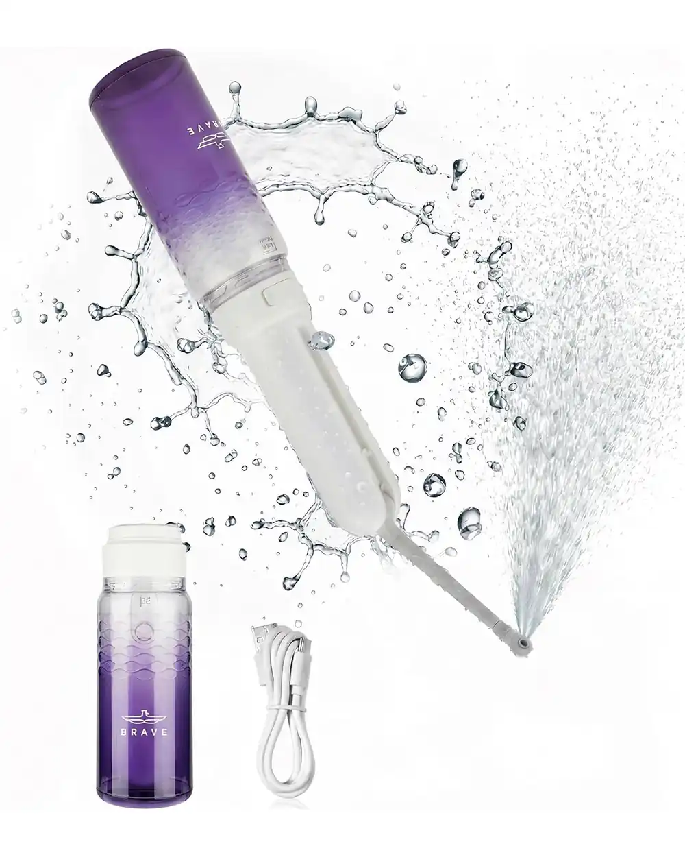BRAVE Electric Portable Bidet 320ml Rechargeable Travel Shattaf with 3 Spray Modes, 180° Adjustable Wand & IPX7 Waterproof - BEB-03PL - Purple