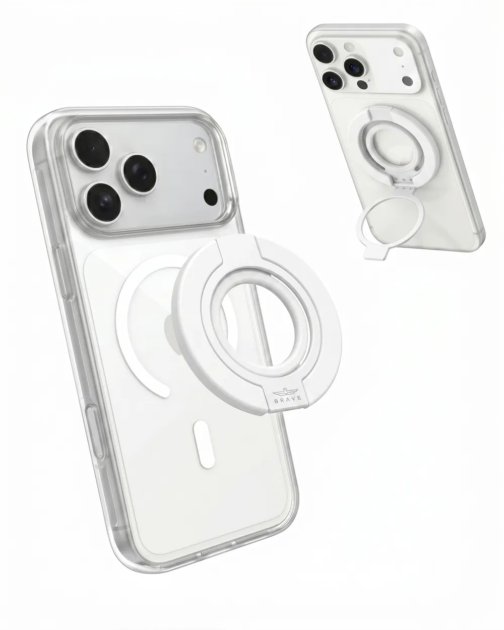 BRAVE BG-04 MagGrip 3-in-1 Magnetic Phone Grip & Kickstand With N55 Magnets, 360° Rotating Double Ring Stand, MagSafe Compatible - White
