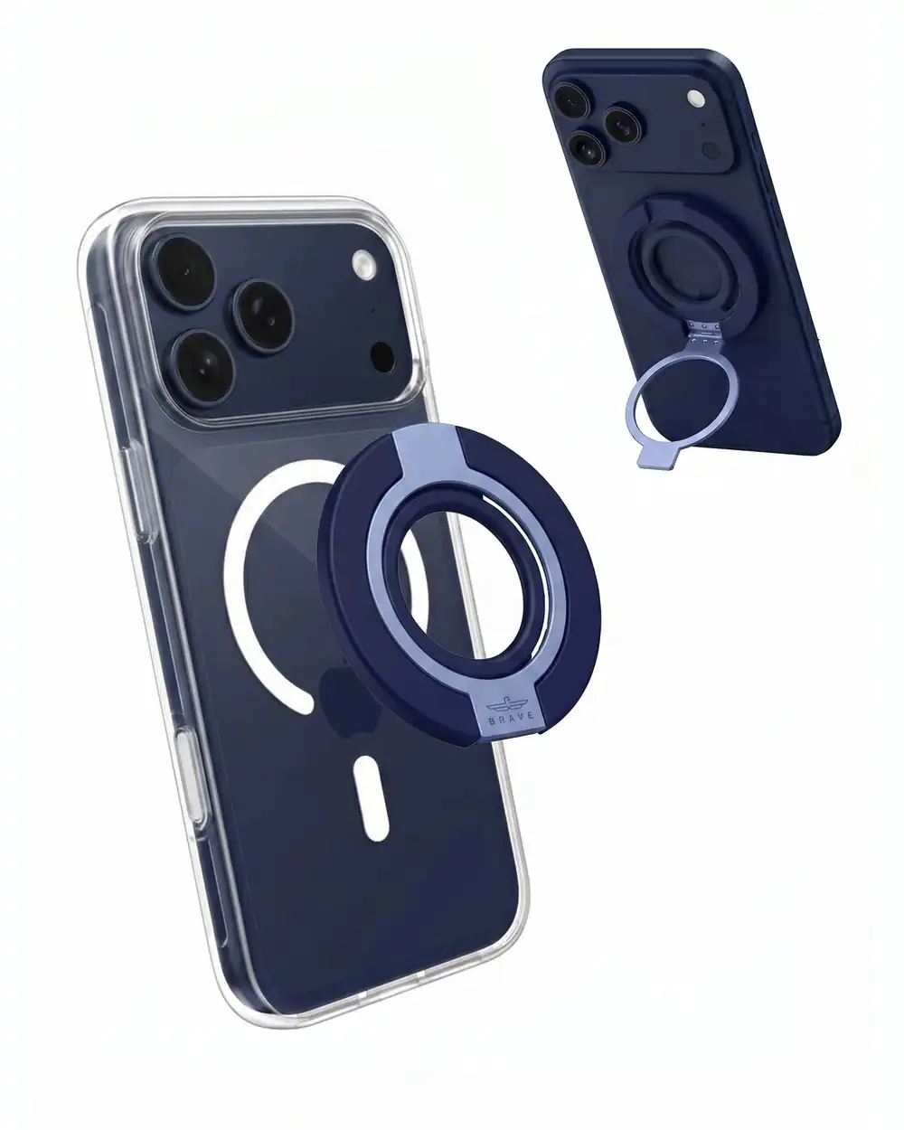 BRAVE BG-04 MagGrip 3-in-1 Magnetic Phone Grip & Kickstand With N55 Magnets, 360° Rotating Double Ring Stand, MagSafe Compatible - Blue